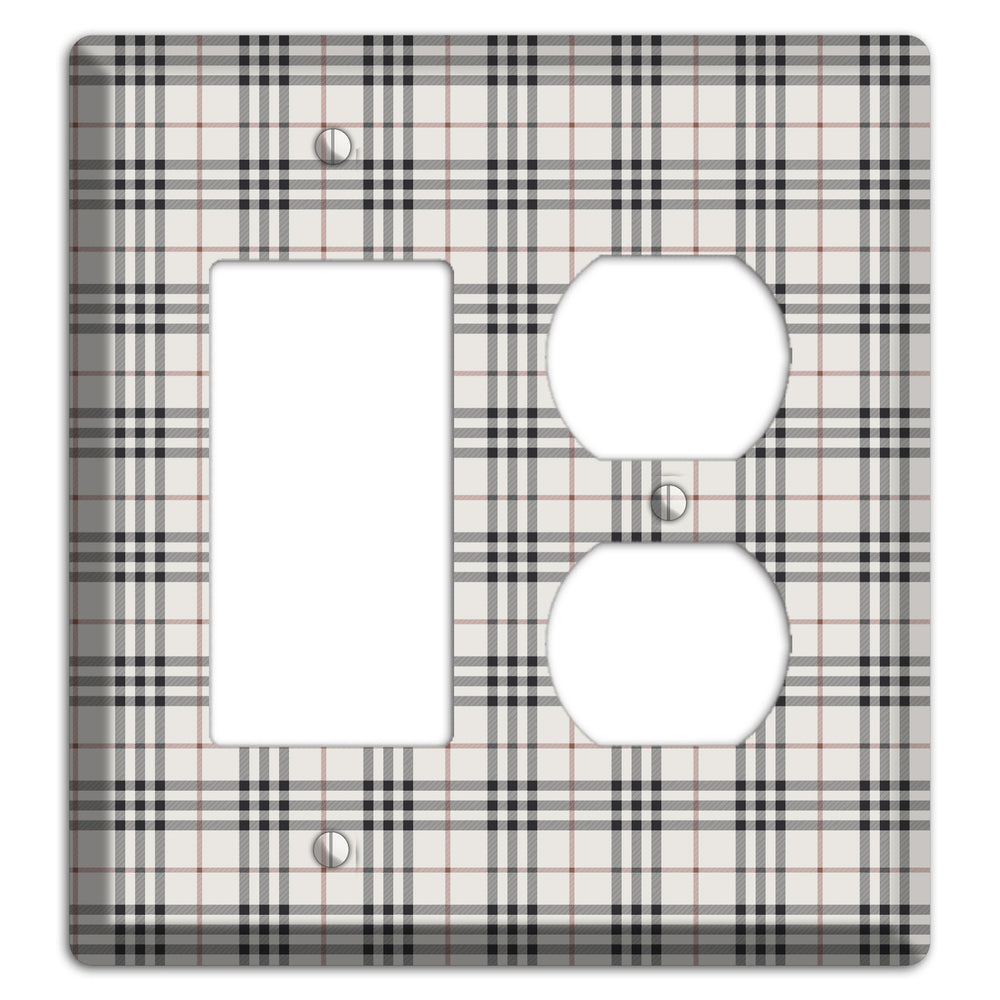 White and Black Plaid Rocker / Duplex Wallplate