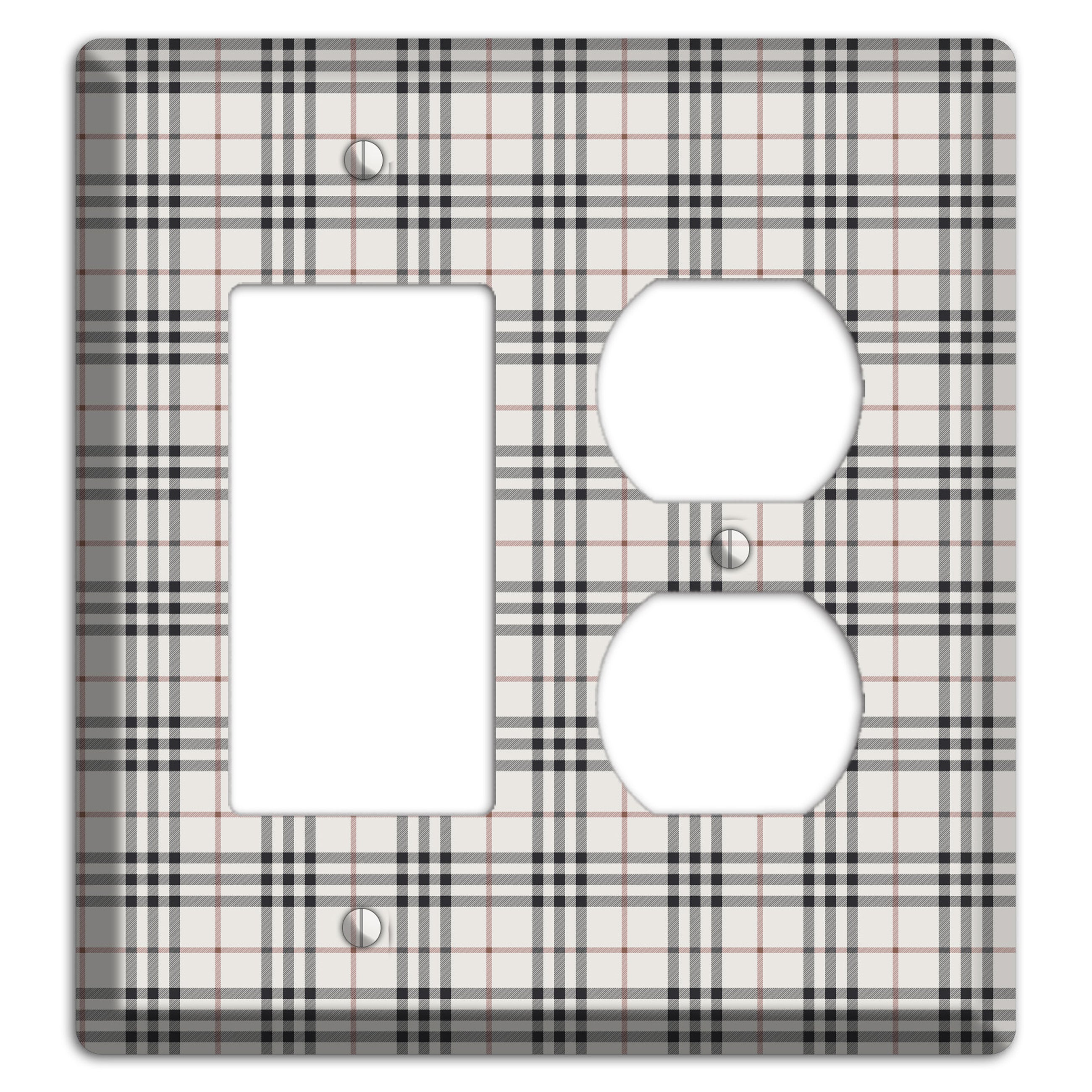 White and Black Plaid Rocker / Duplex Wallplate