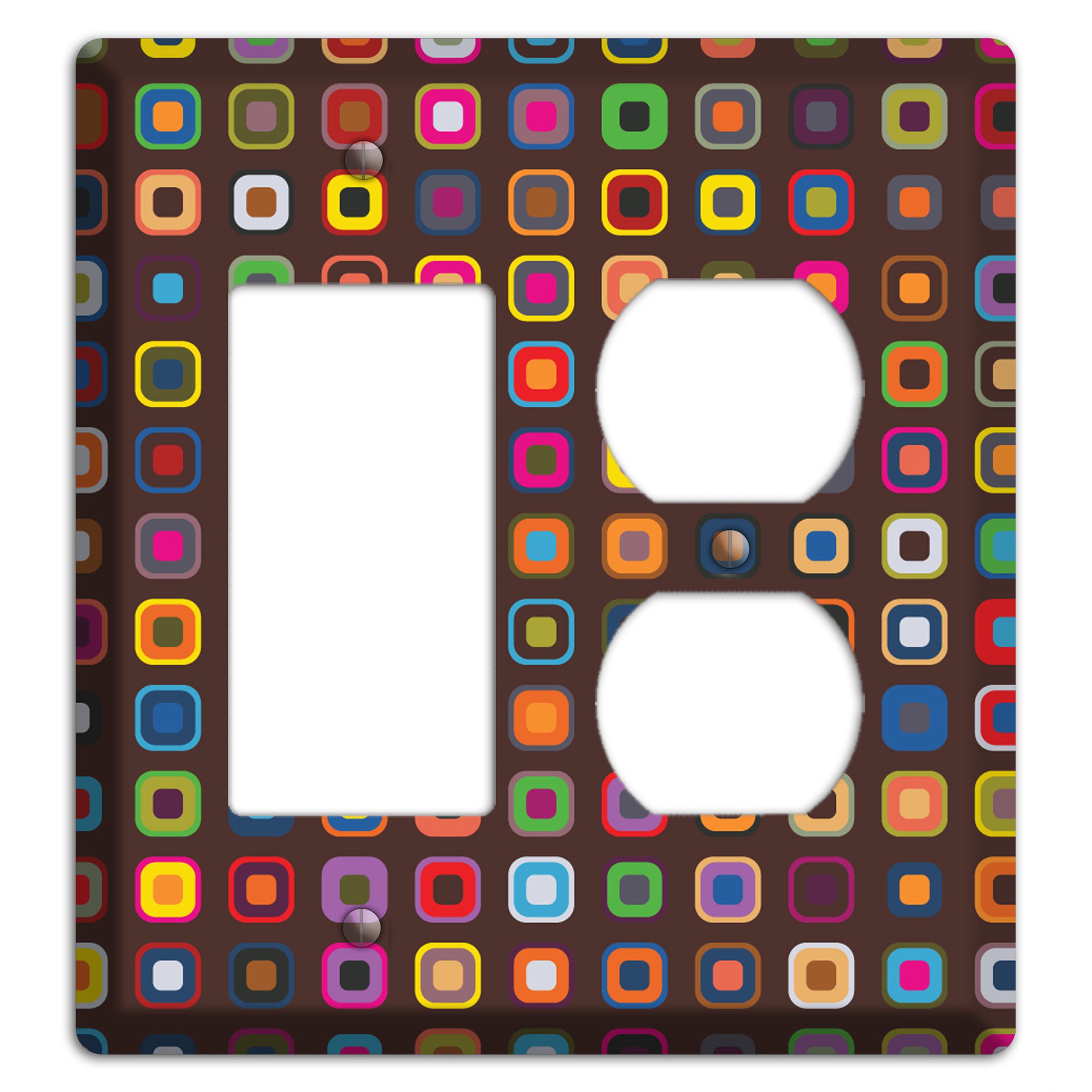 Brown with Multi Retro Squares Rocker / Duplex Wallplate
