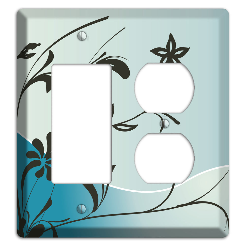 Blue-grey Floral Sprig Rocker / Duplex Wallplate