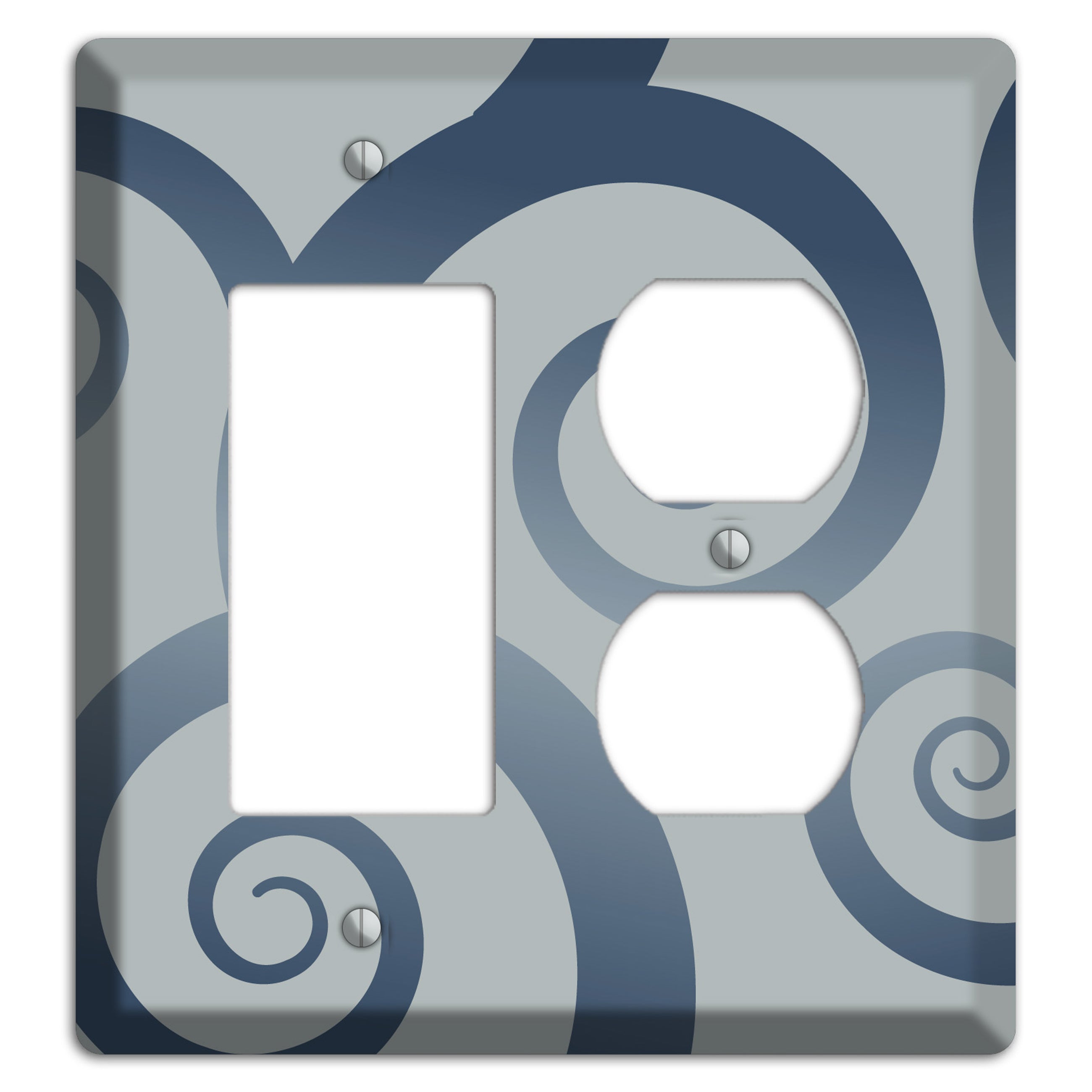 Grey with Blue Large Swirl Rocker / Duplex Wallplate