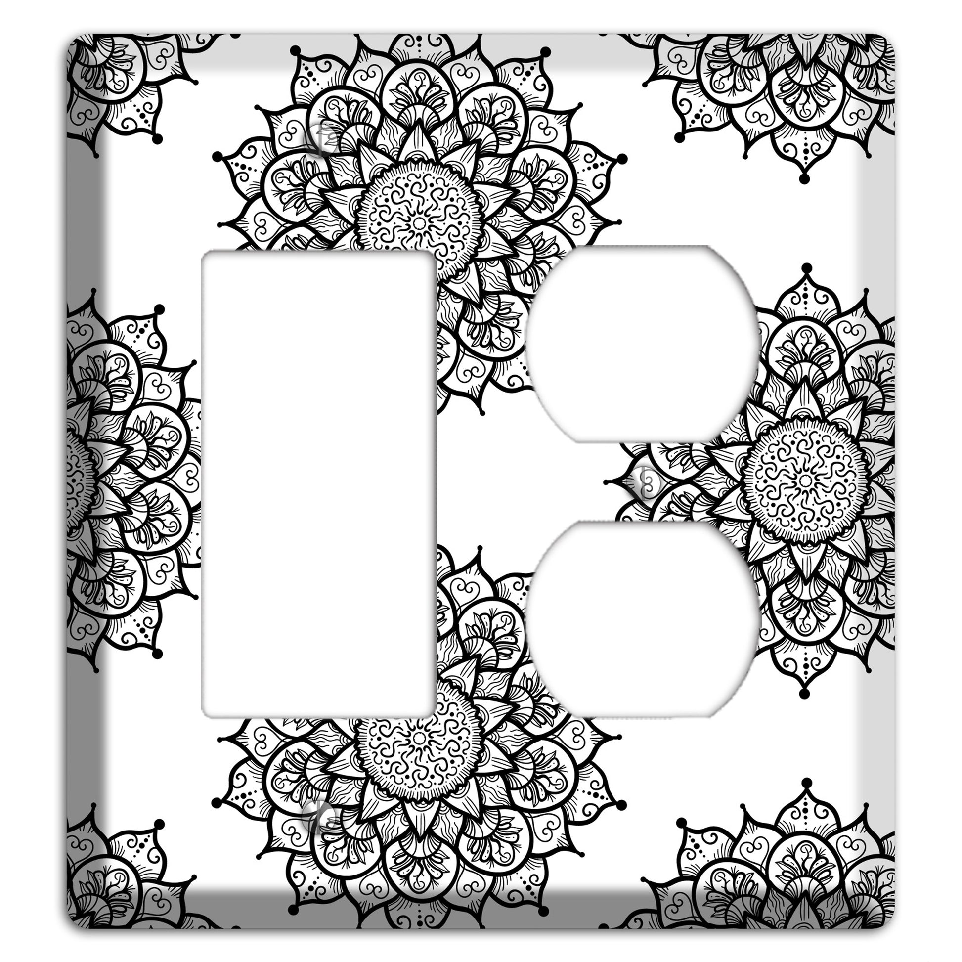 Mandala Black and White Style S Cover Plates Rocker / Duplex Wallplate
