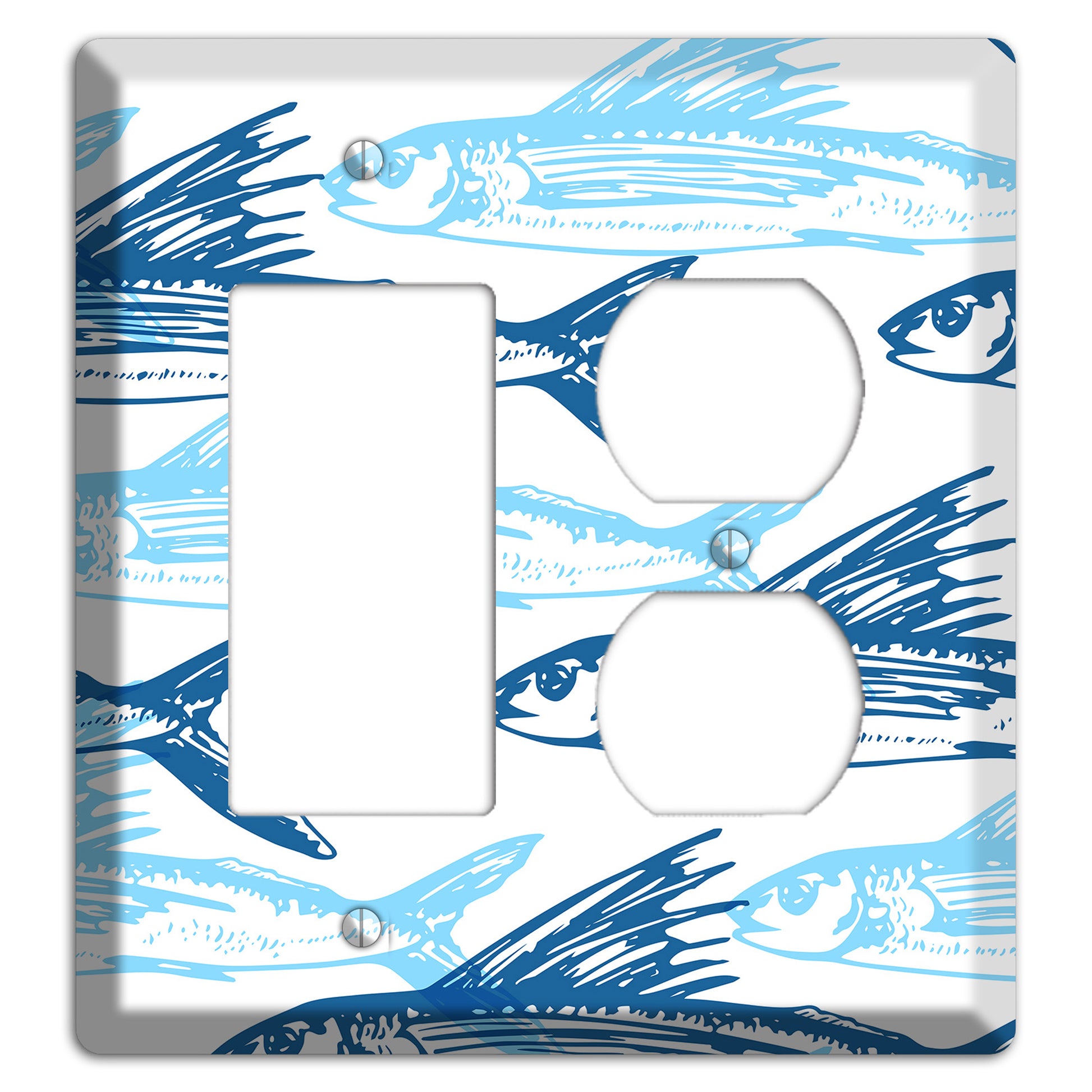 Multi-Blue Fish Rocker / Duplex Wallplate