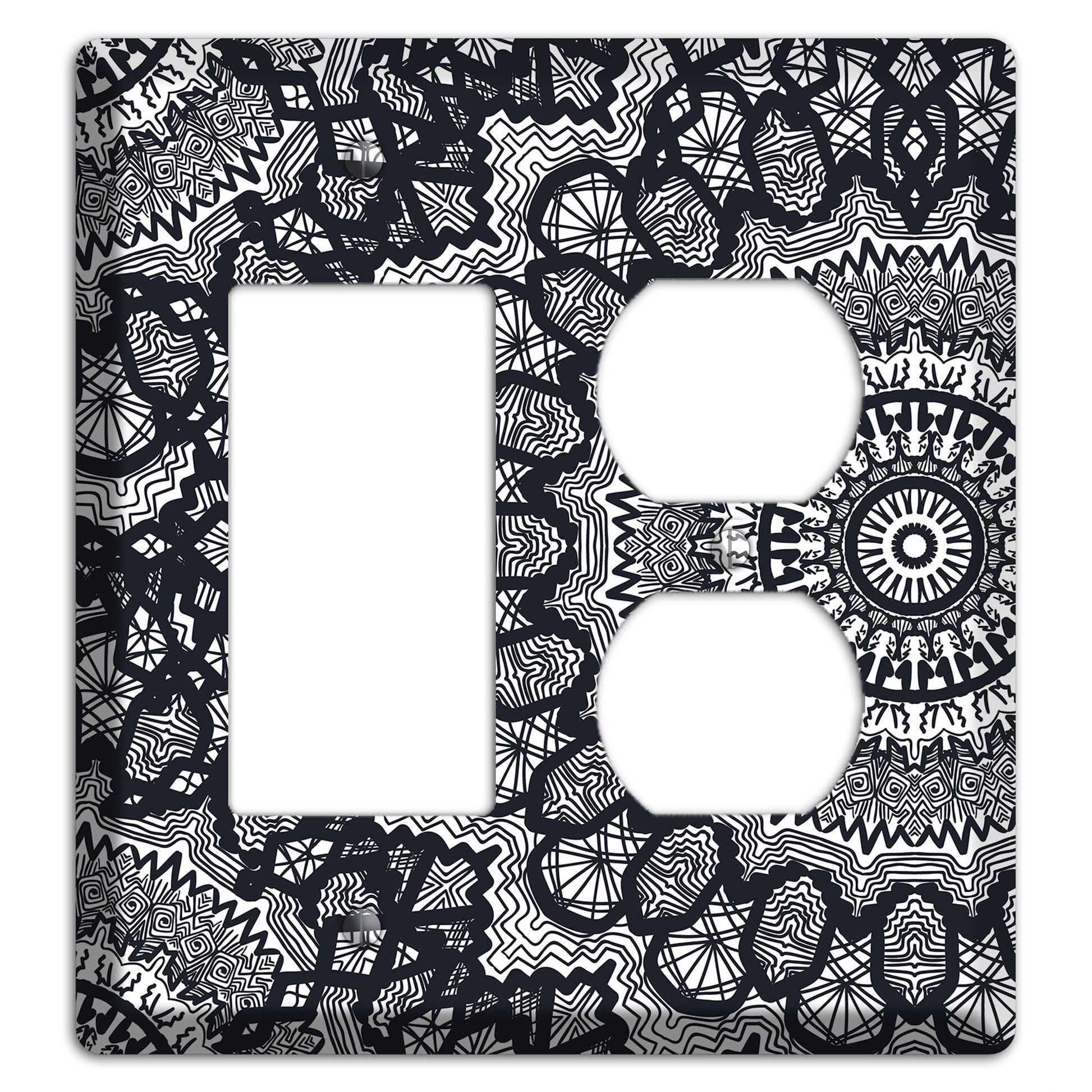 Mandala Black and White Style T Cover Plates Rocker / Duplex Wallplate
