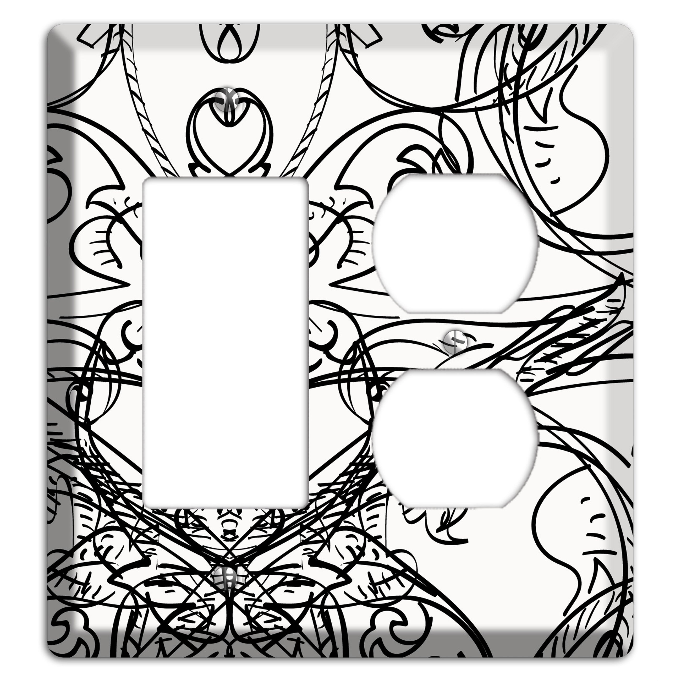 White Deco Sketch Rocker / Duplex Wallplate