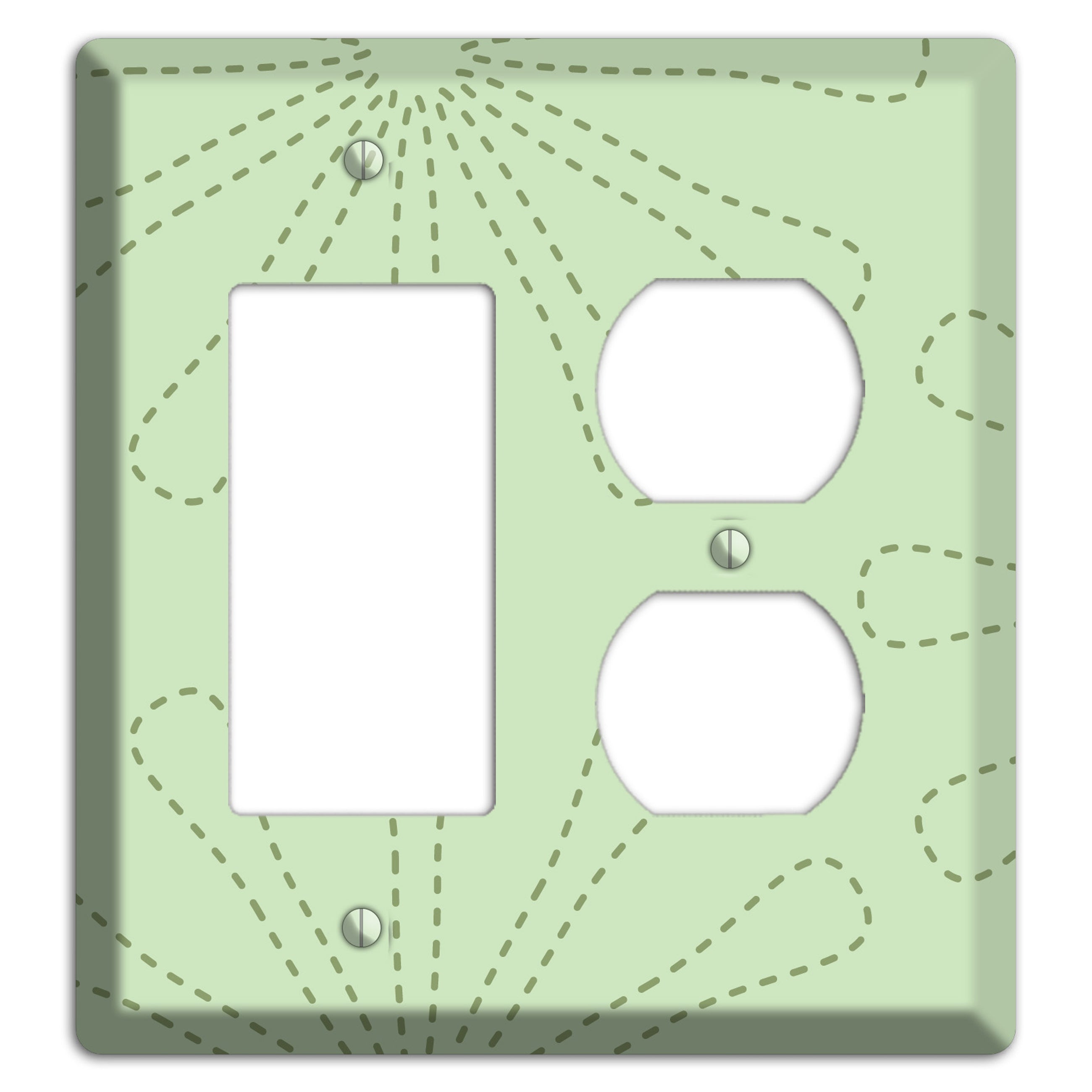 Sage Retro Stipple Floral Contour Rocker / Duplex Wallplate