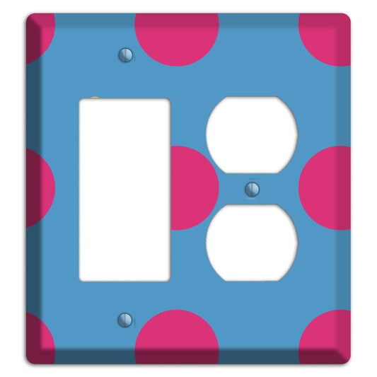 Blue with Pink and Yellow Multi Tiled Medium Dots Rocker / Duplex Wallplate