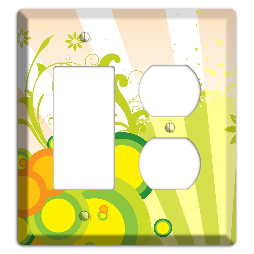 Green Yellow Orange Retro Sprig Rocker / Duplex Wallplate