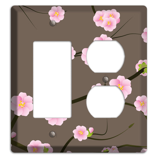 Pink and Brown Cherry Blossoms Rocker / Duplex Wallplate