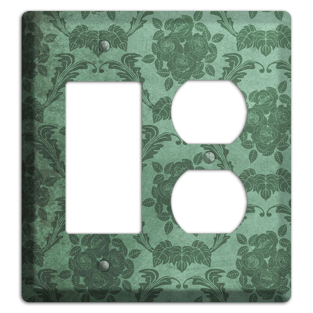 Viridian Green Vintage Rose Damask Rocker / Duplex Wallplate