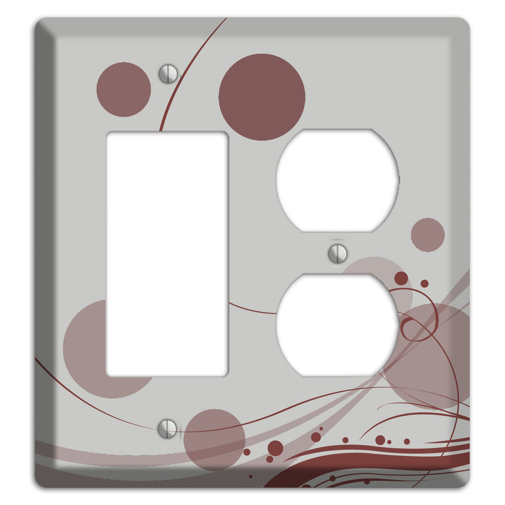 Grey with Maroon Dots and Swirls Rocker / Duplex Wallplate