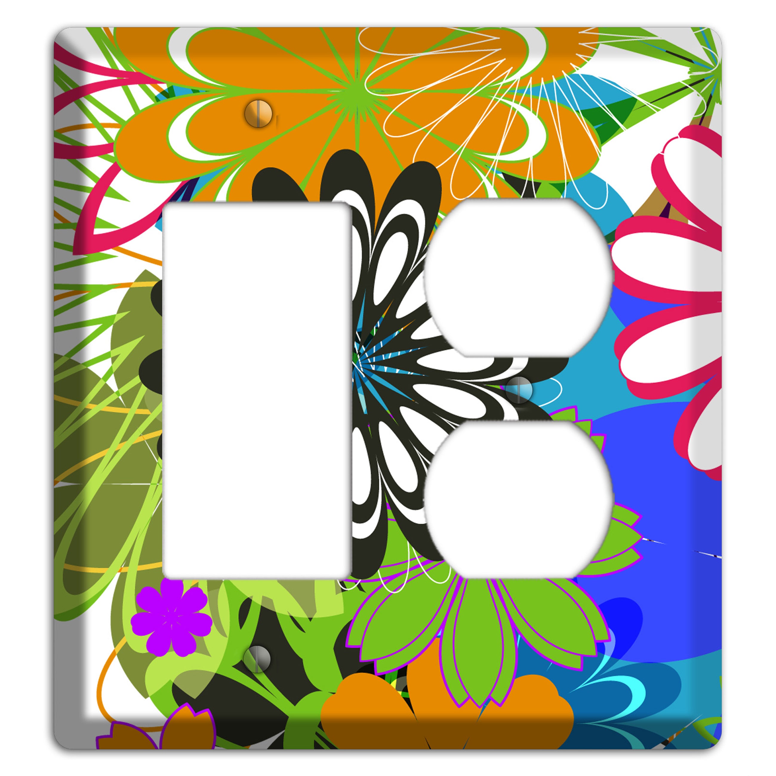 Multi Retro Flowers Rocker / Duplex Wallplate