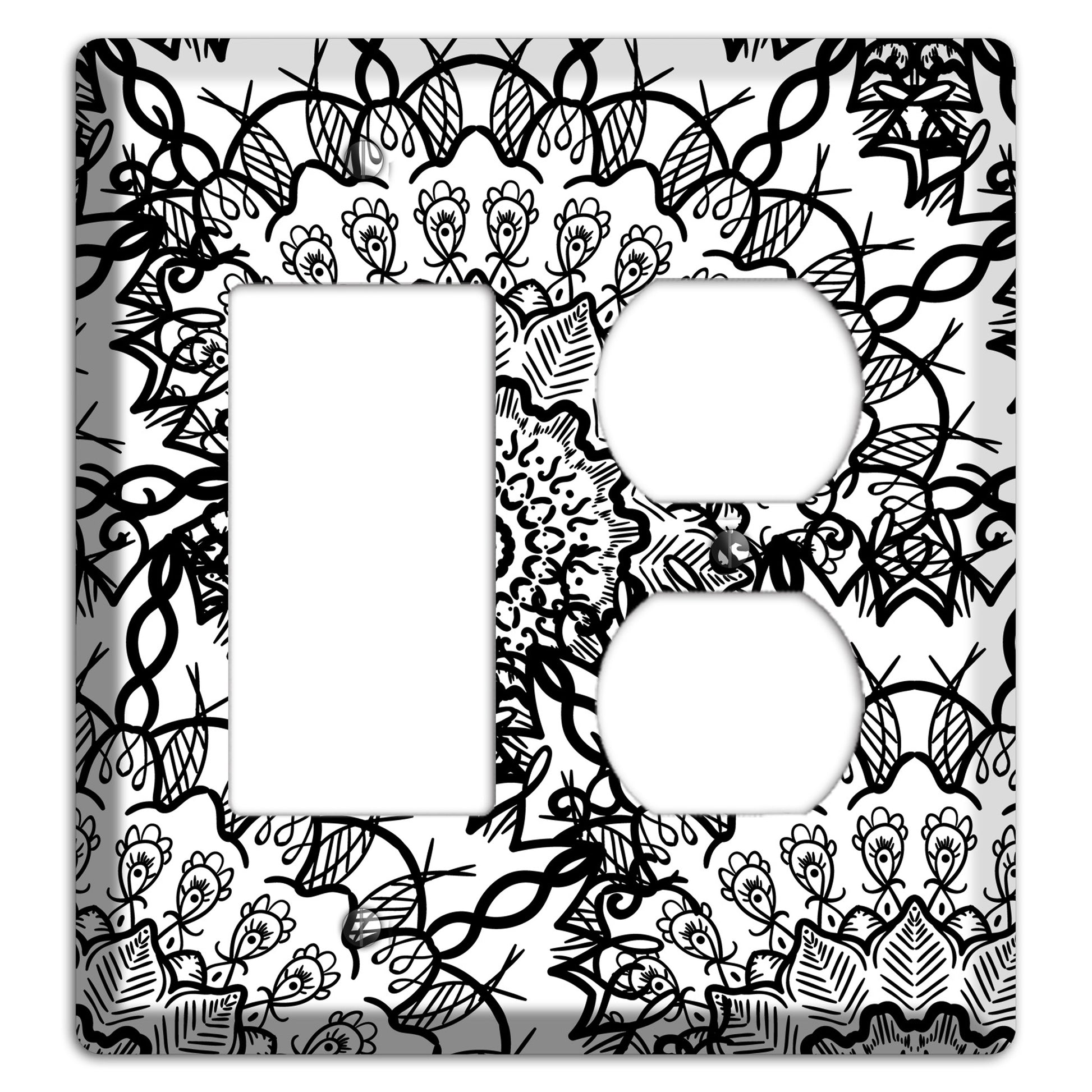 Mandala Black and White Style P Cover Plates Rocker / Duplex Wallplate