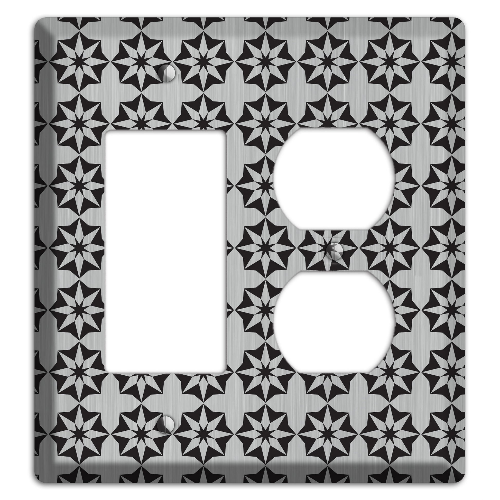 Stainless with Black Foulard Rocker / Duplex Wallplate