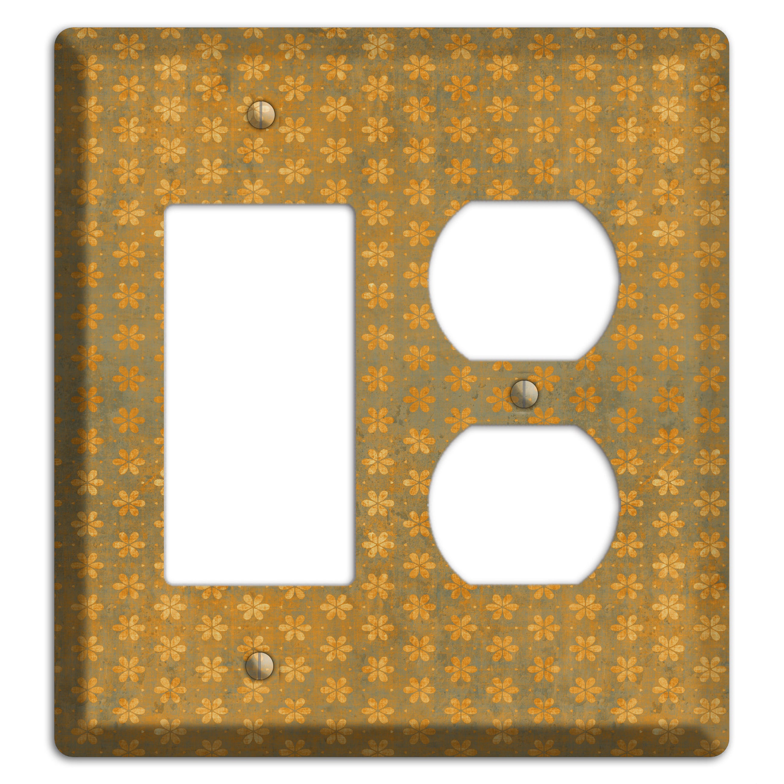 Olive Grunge Floral Contour Rocker / Duplex Wallplate