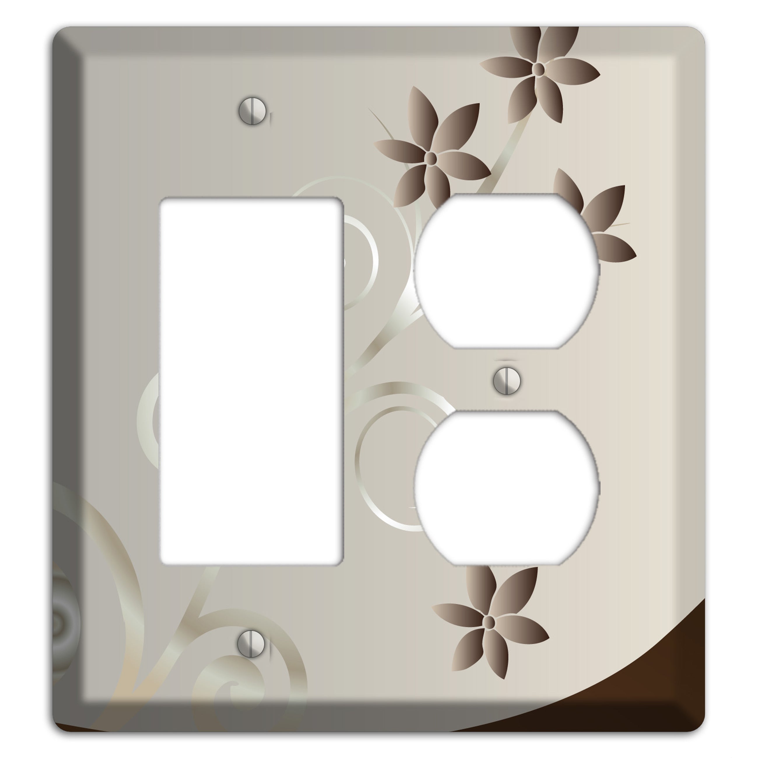 Grey Floral Swirl Sprig Rocker / Duplex Wallplate