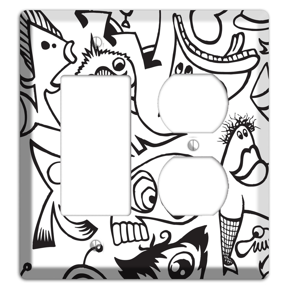 Black and White Whimsical Faces 2 Rocker / Duplex Wallplate