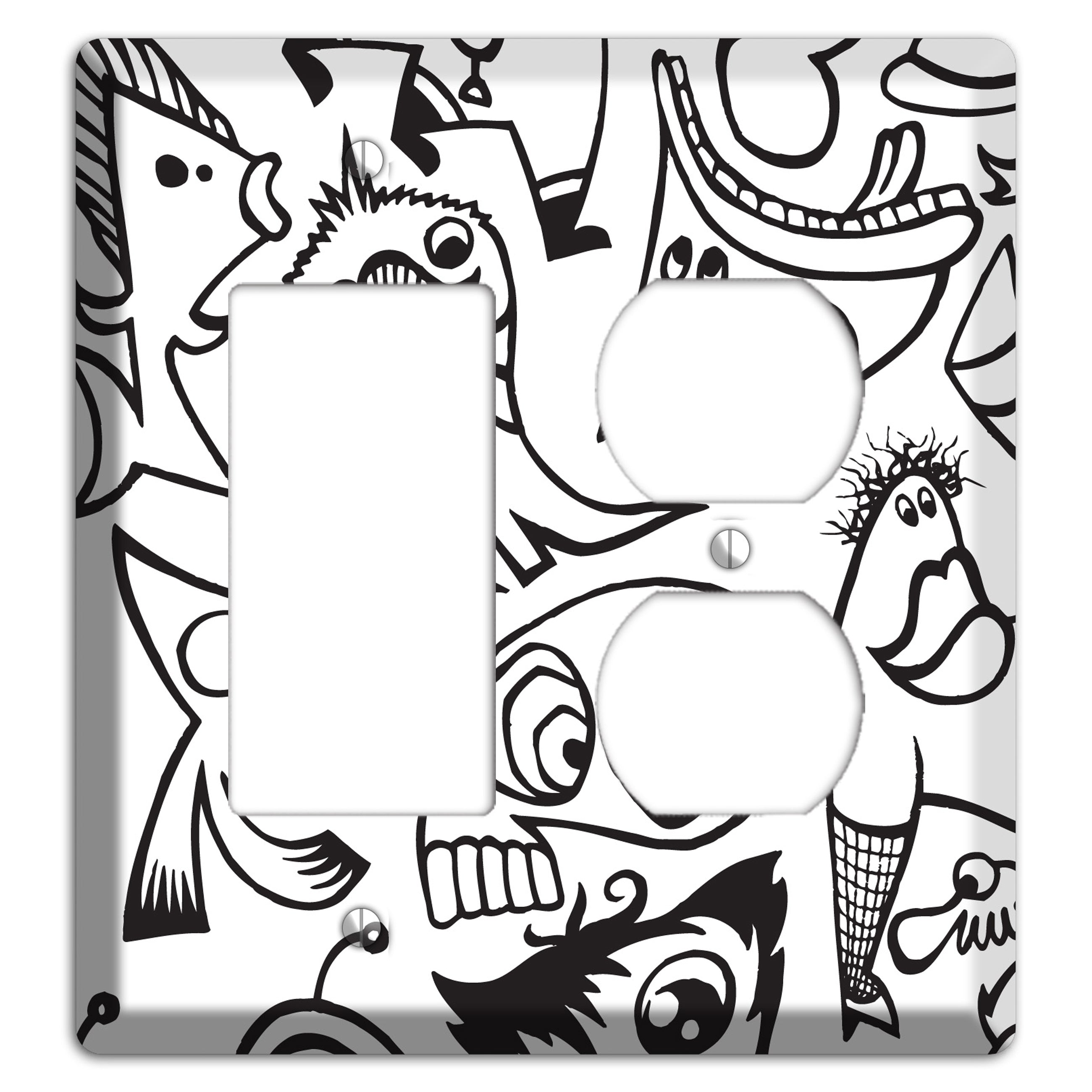 Black and White Whimsical Faces 2 Rocker / Duplex Wallplate