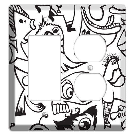 Black and White Whimsical Faces 2 Rocker / Duplex Wallplate