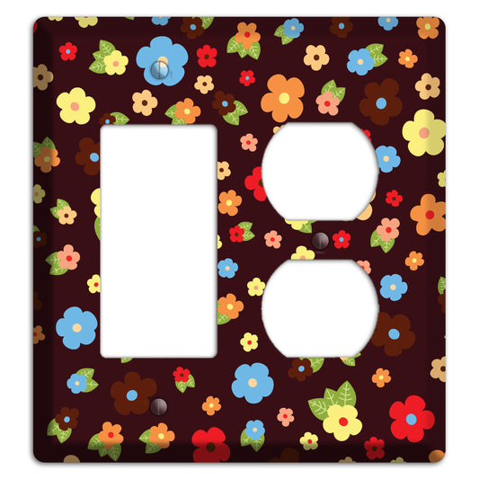 Brown Tiny Delicate Flowers Rocker / Duplex Wallplate