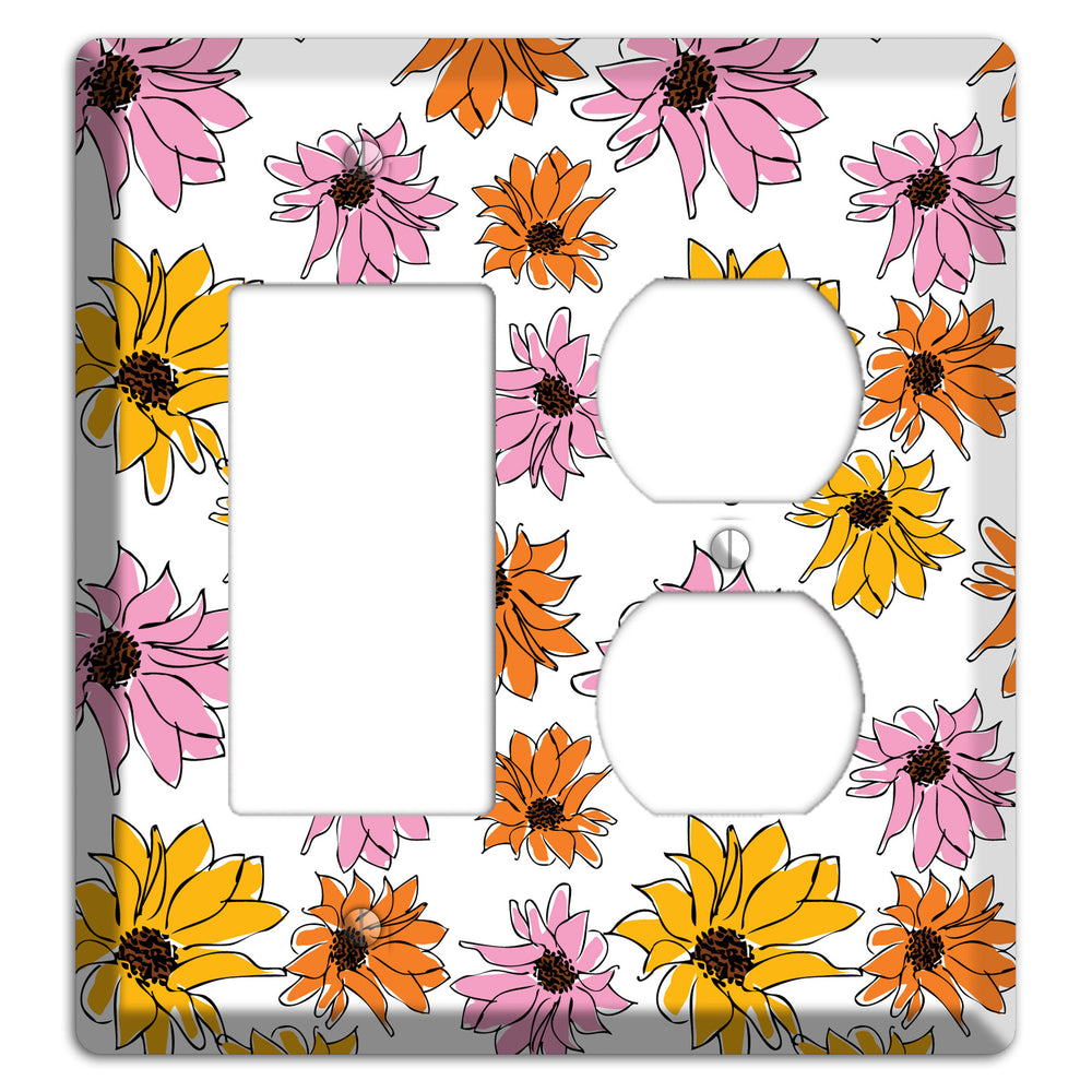 Pink Orange Yellow Flowers Rocker / Duplex Wallplate