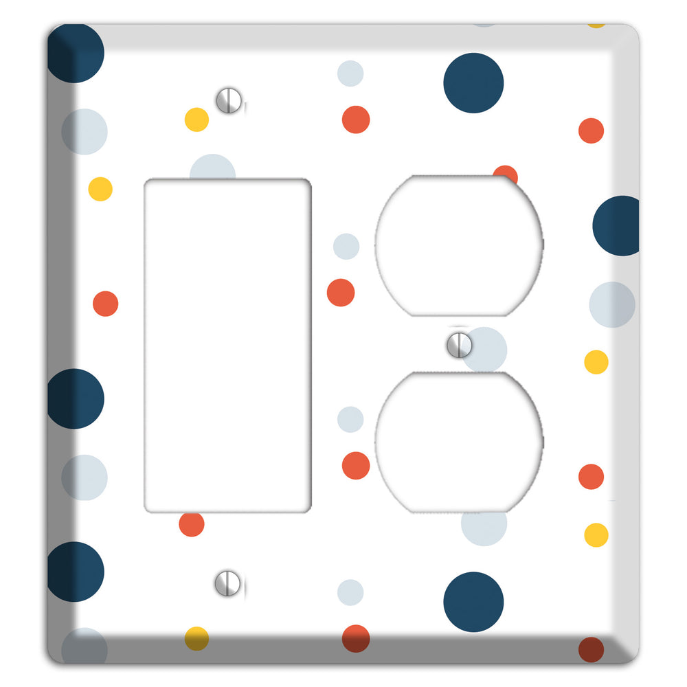White with Multi Blue and Umber Medium Dots Rocker / Duplex Wallplate