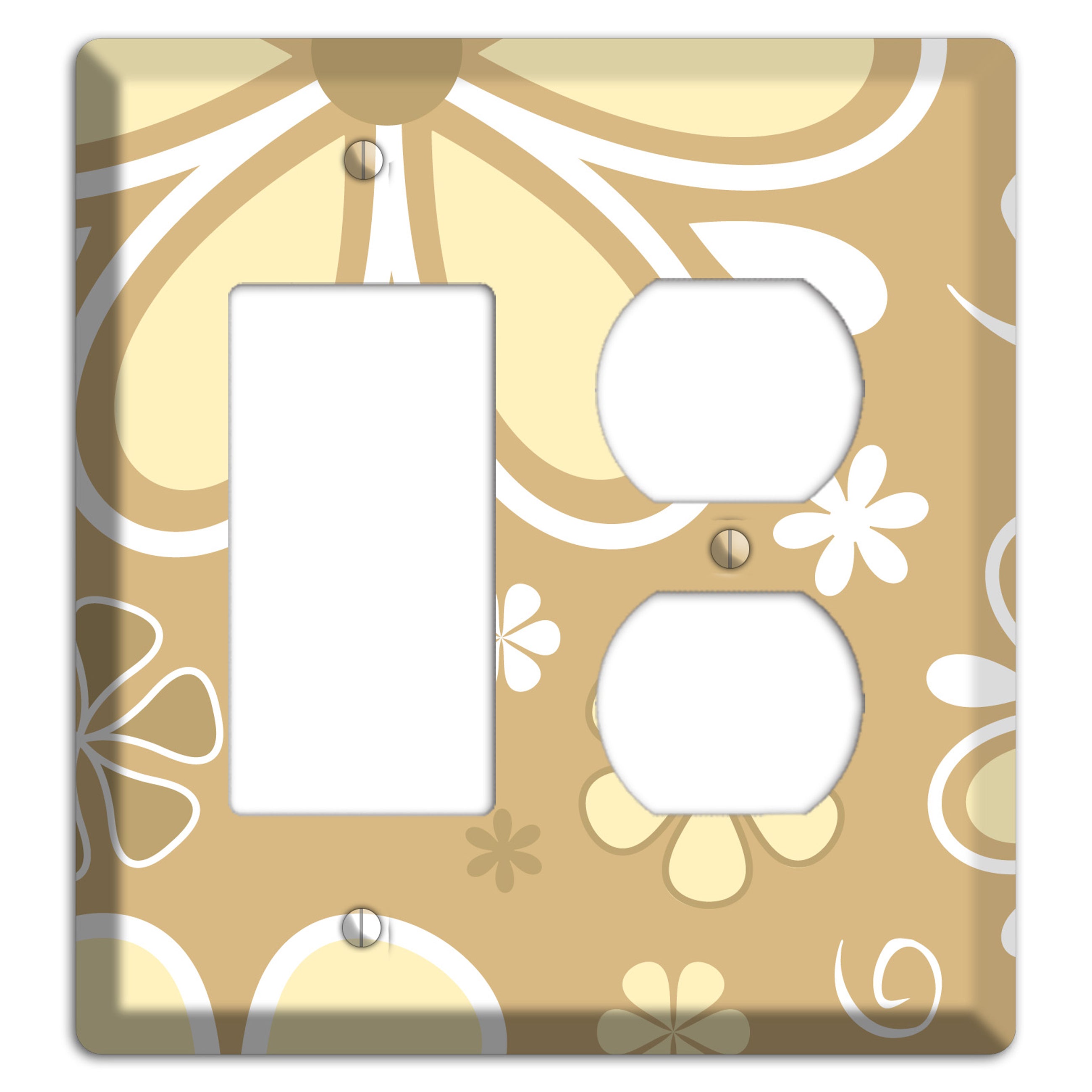 Beige Retro Flowers Rocker / Duplex Wallplate