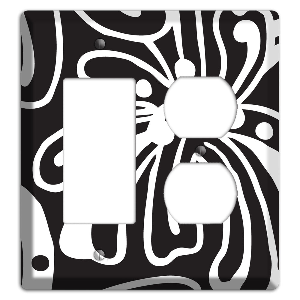 Black with White Flower Rocker / Duplex Wallplate