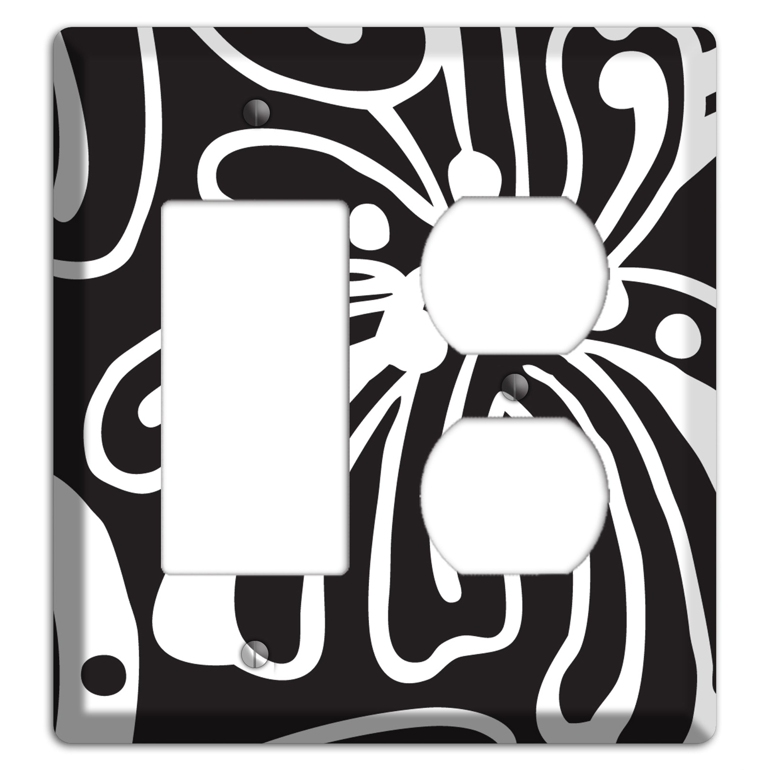 Black with White Flower Rocker / Duplex Wallplate