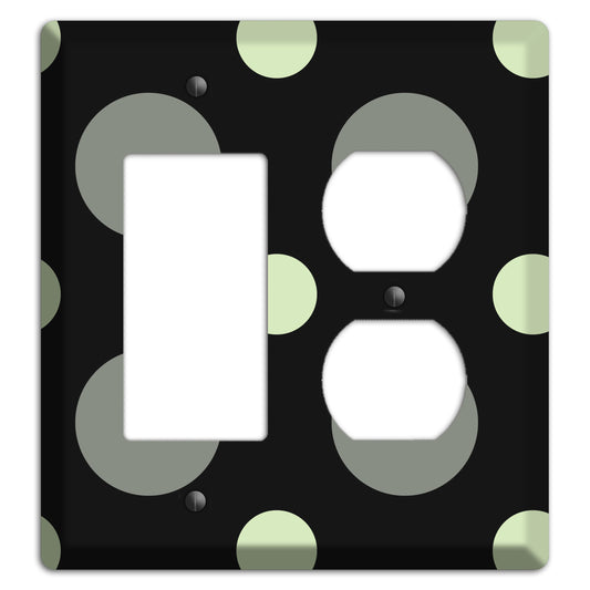 Black with Grey and Sage Multi Medium Polka Dots Rocker / Duplex Wallplate