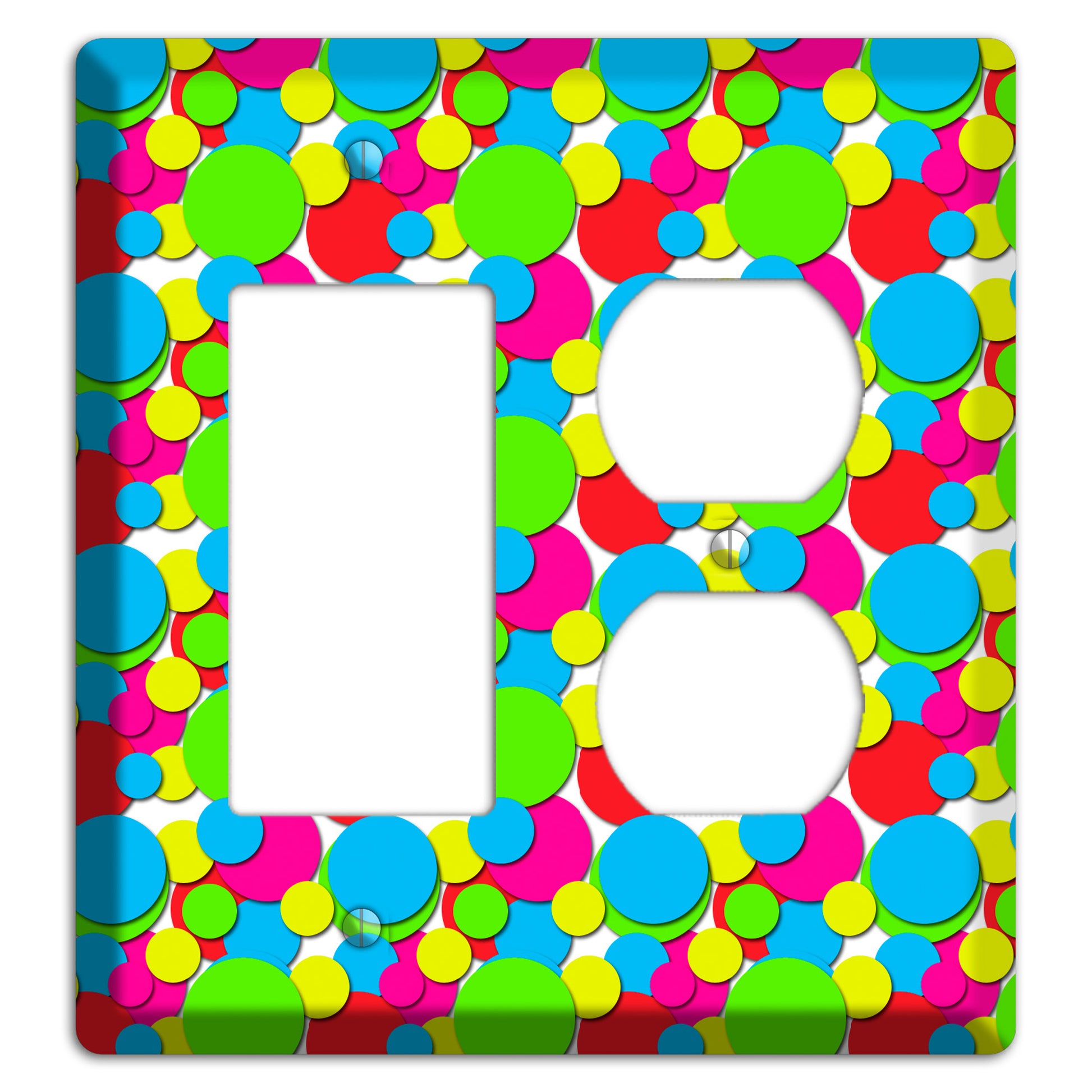 Turquoise Fuschia Lime Red Yellow Bubble Dots Rocker / Duplex Wallplate