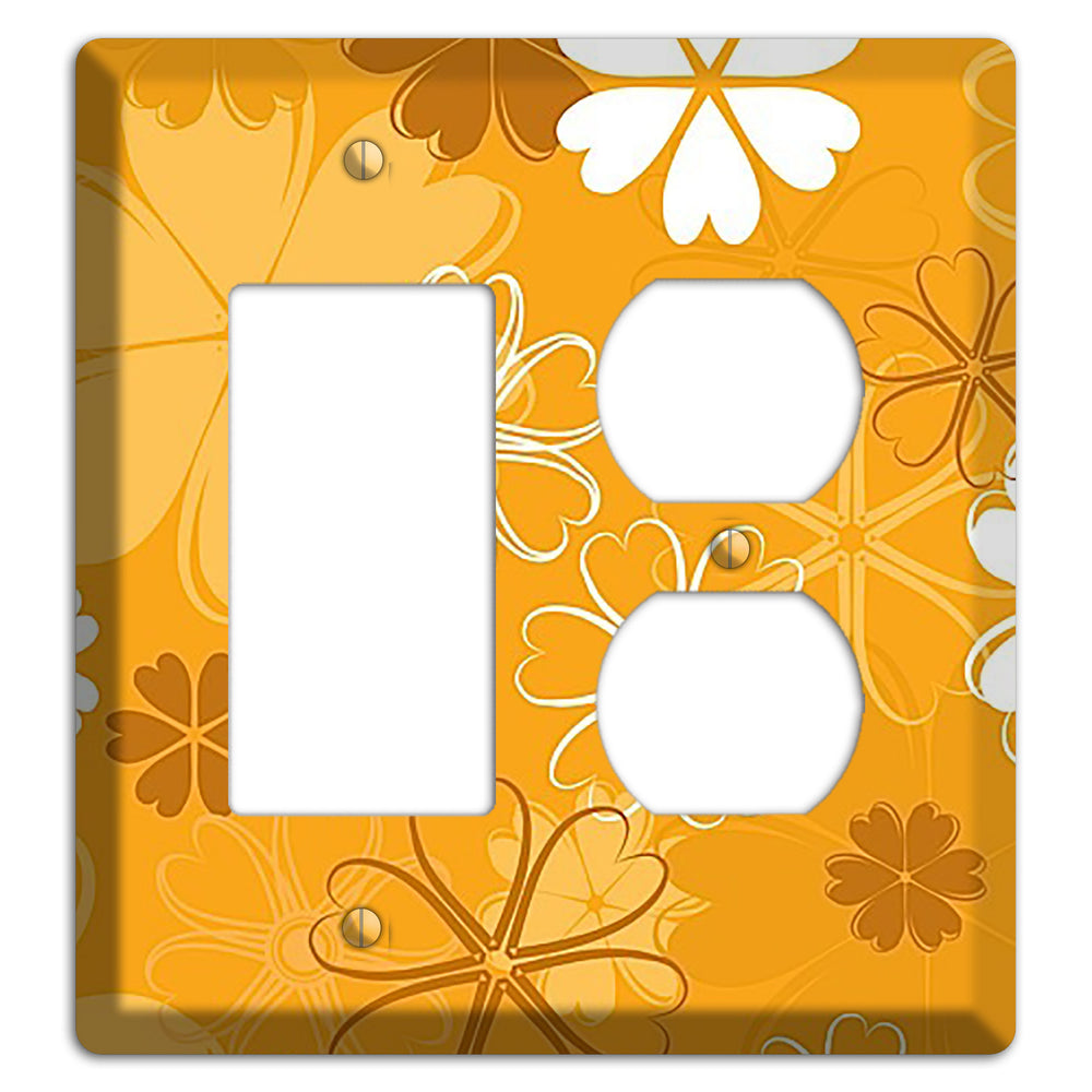 Orange Retro Flowers Rocker / Duplex Wallplate