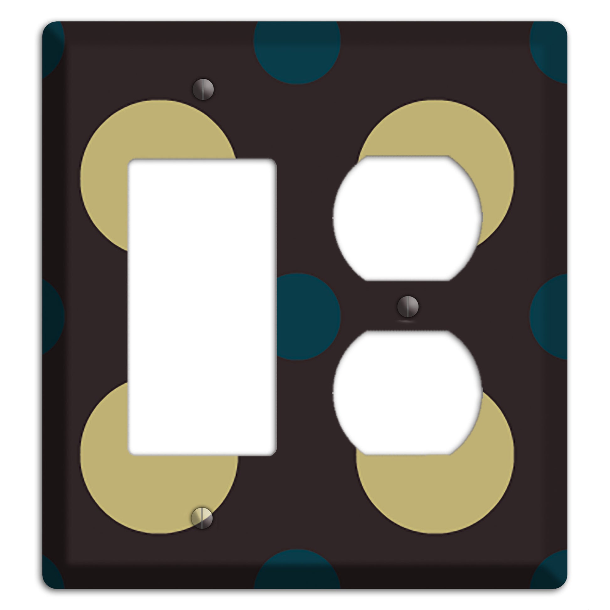 Brown with Olive and Dark Aqua Multi Polka Dots Rocker / Duplex Wallplate