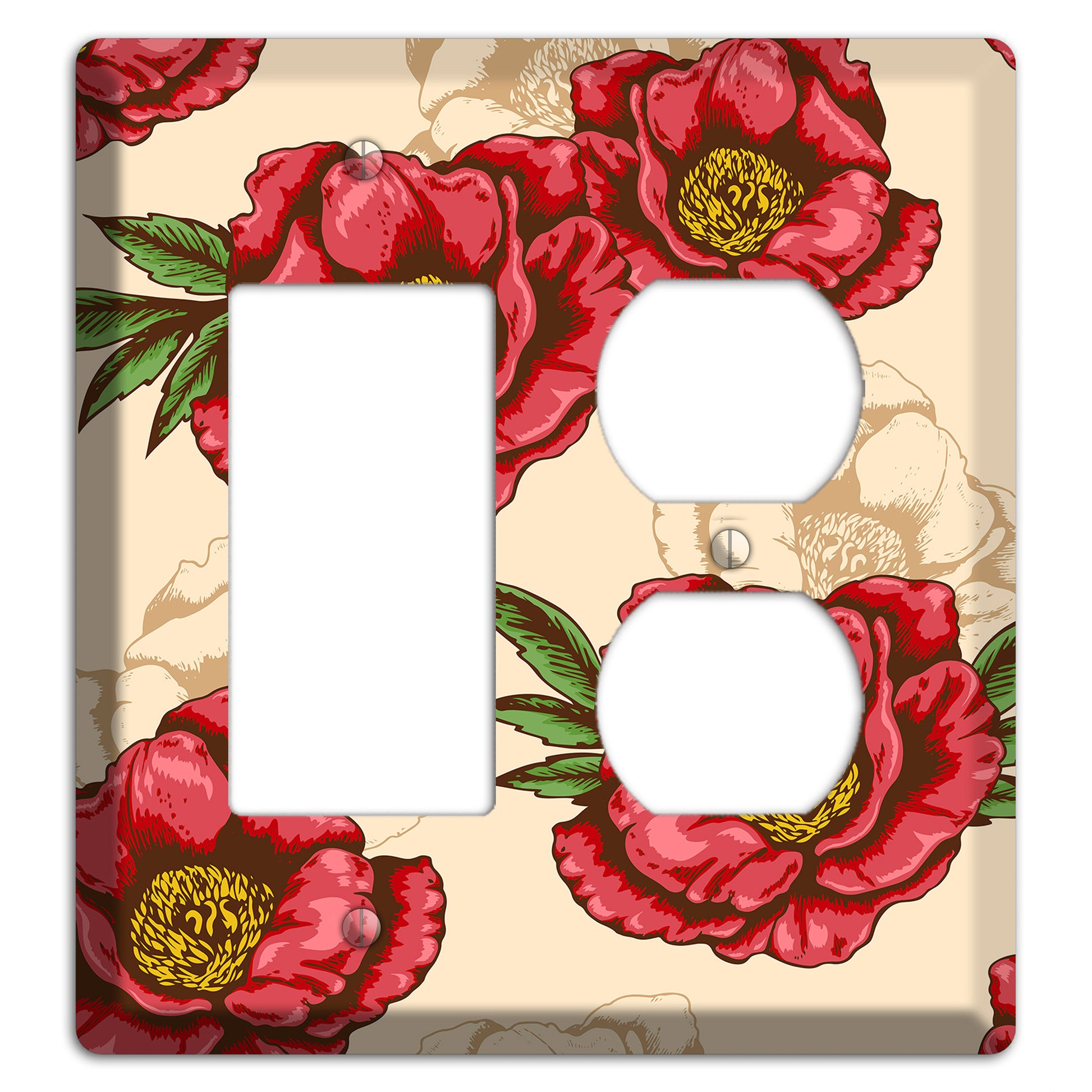 Red Peony Style A Rocker / Duplex Wallplate