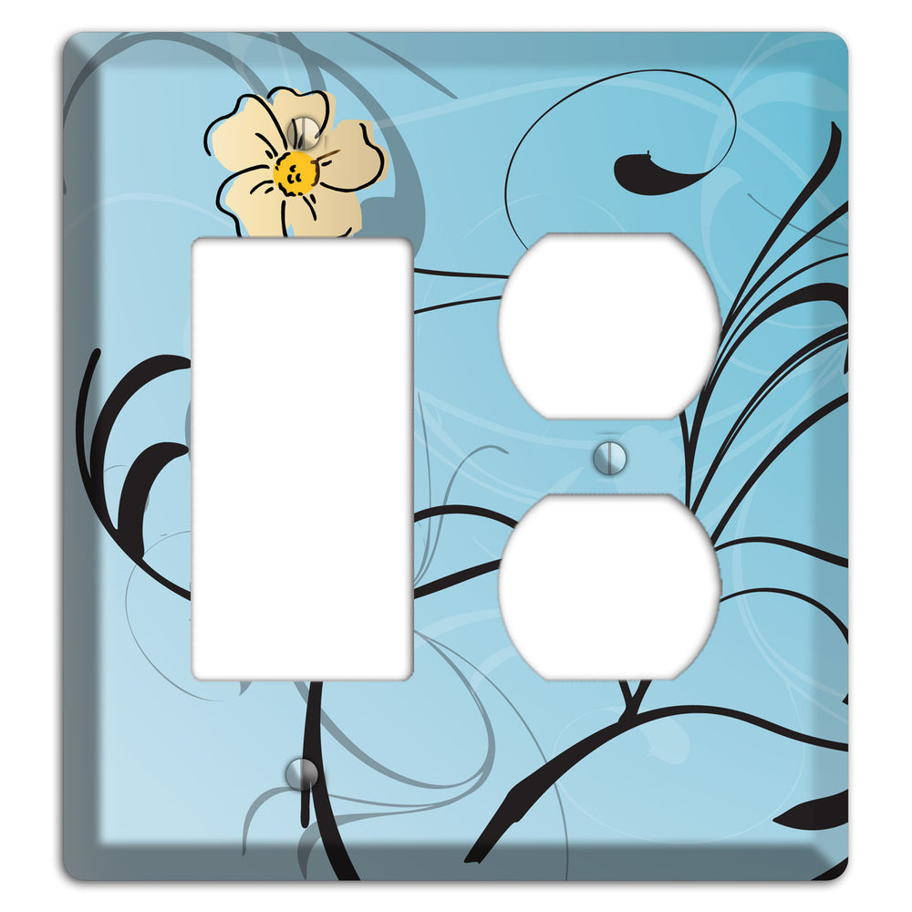 Blue Flower with Swirl Rocker / Duplex Wallplate