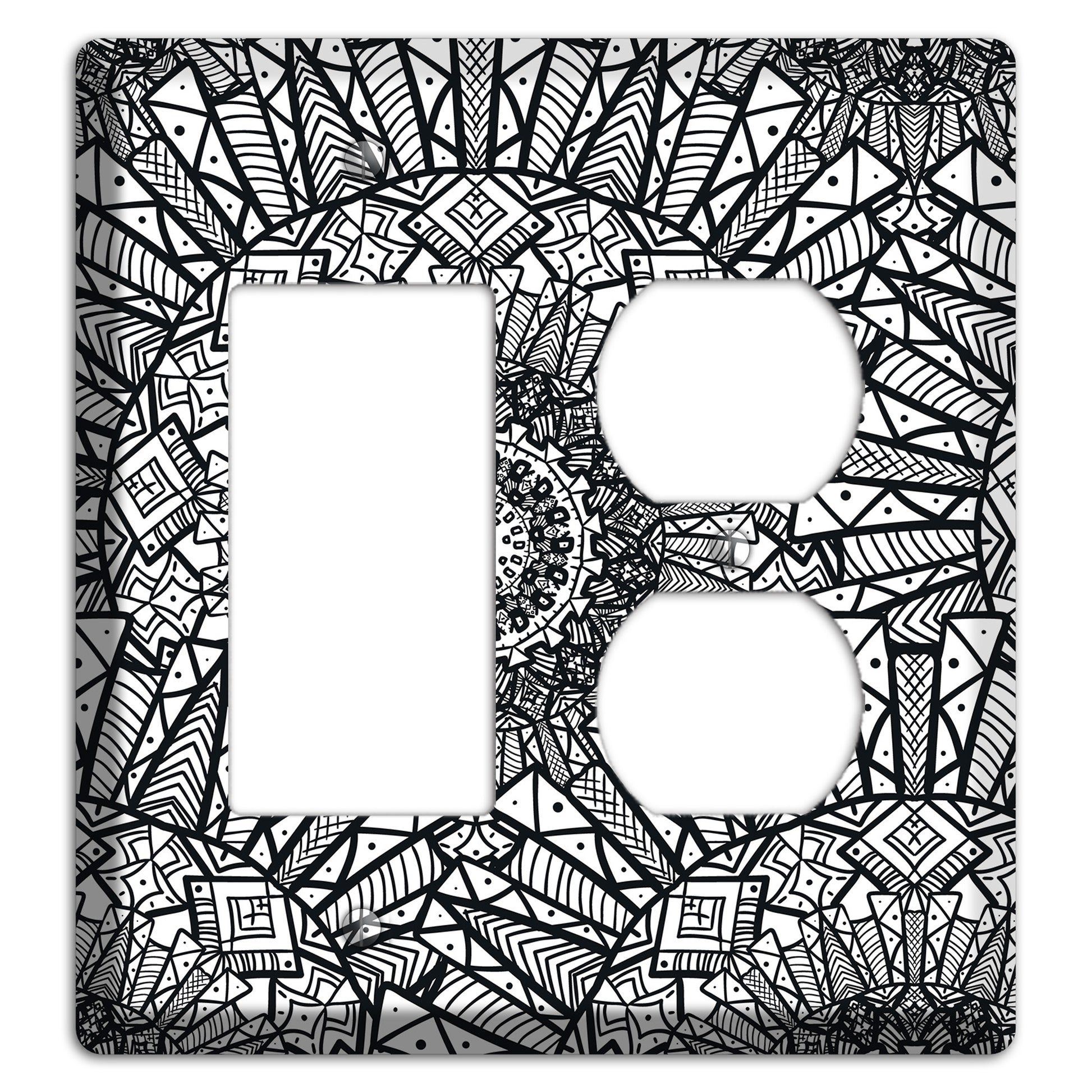 Mandala Black and White Style X Cover Plates Rocker / Duplex Wallplate