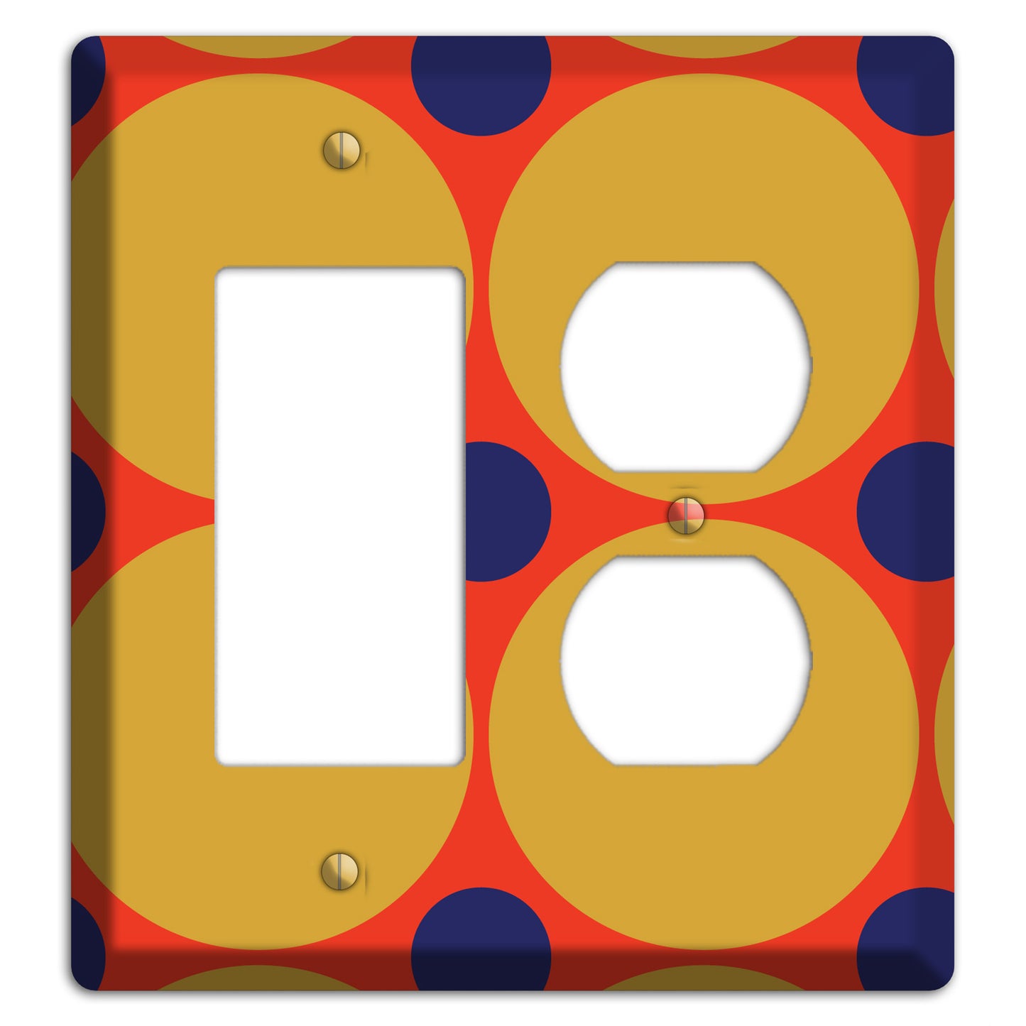 Red with Mustard and Blue Multi Tiled Large Dots Rocker / Duplex Wallplate