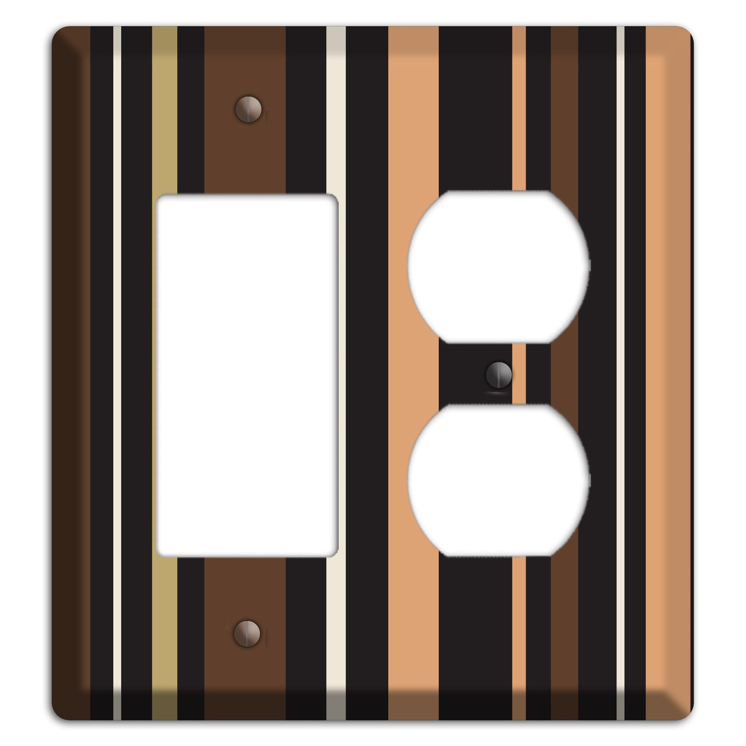 Multi Brown and Coral Vertical Stripe Rocker / Duplex Wallplate