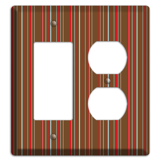 Brown Red and Dusty Blue Vertical Stripes Rocker / Duplex Wallplate