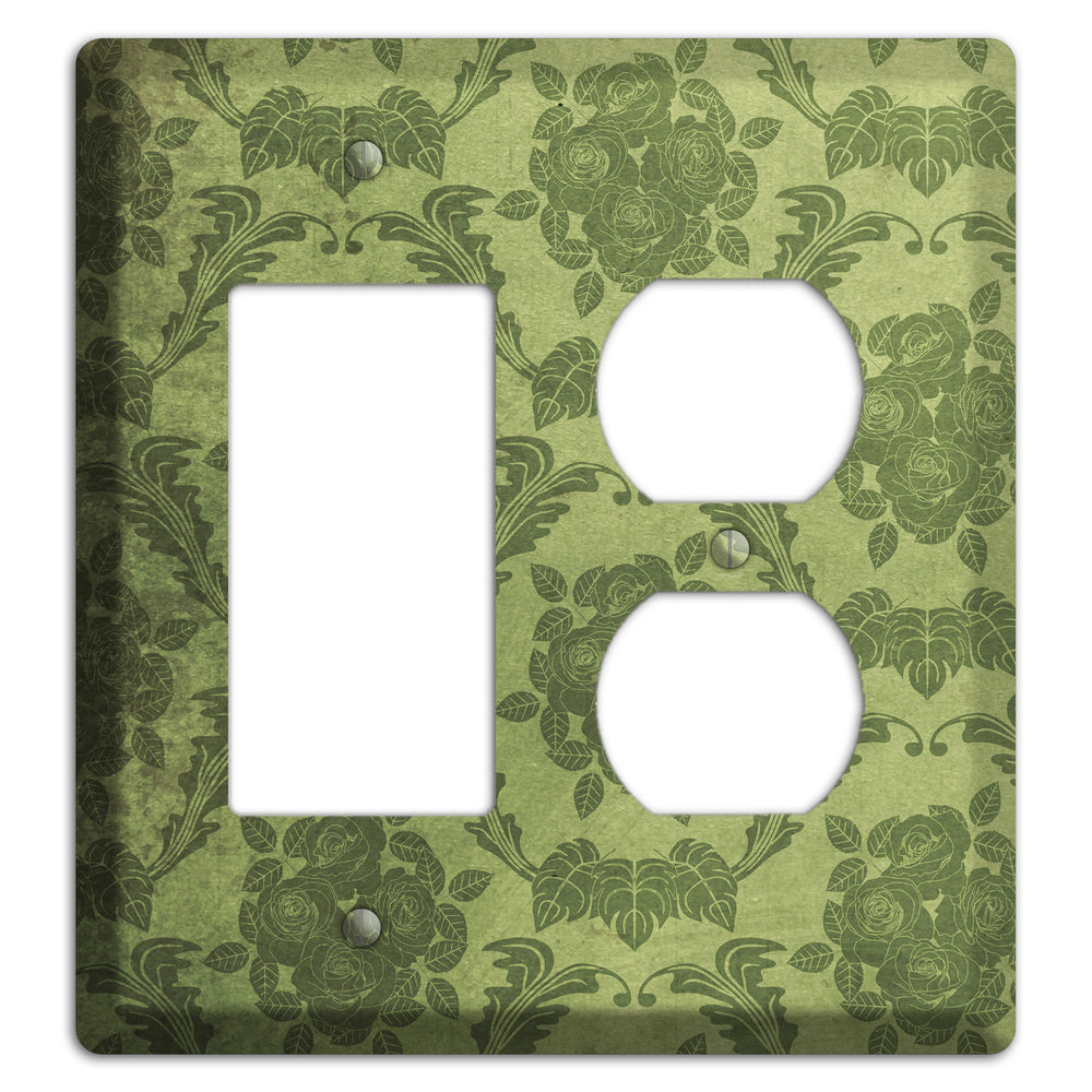 Green Smoke Vintage Rose Damask Rocker / Duplex Wallplate