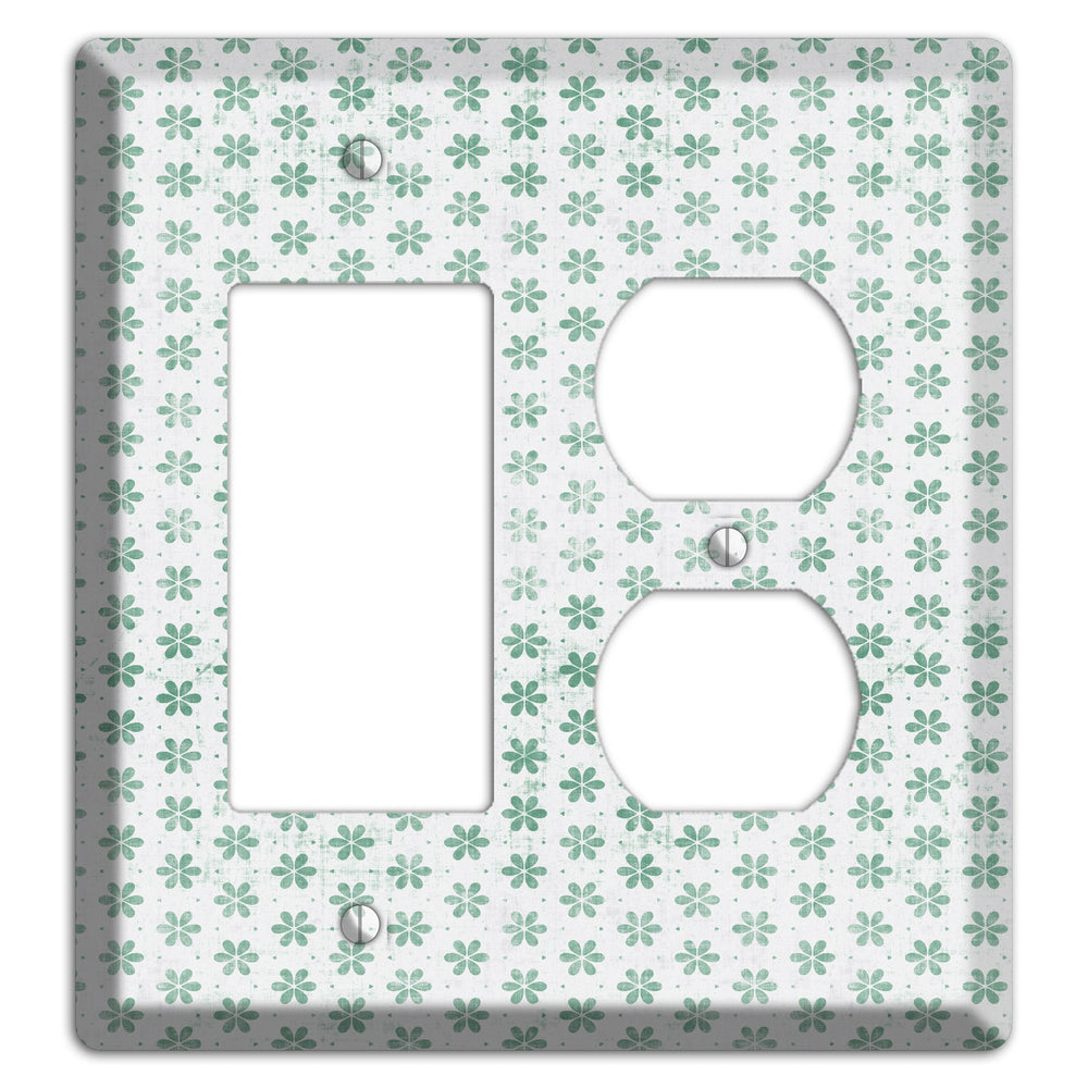 White with Green Grunge Floral Contour Rocker / Duplex Wallplate