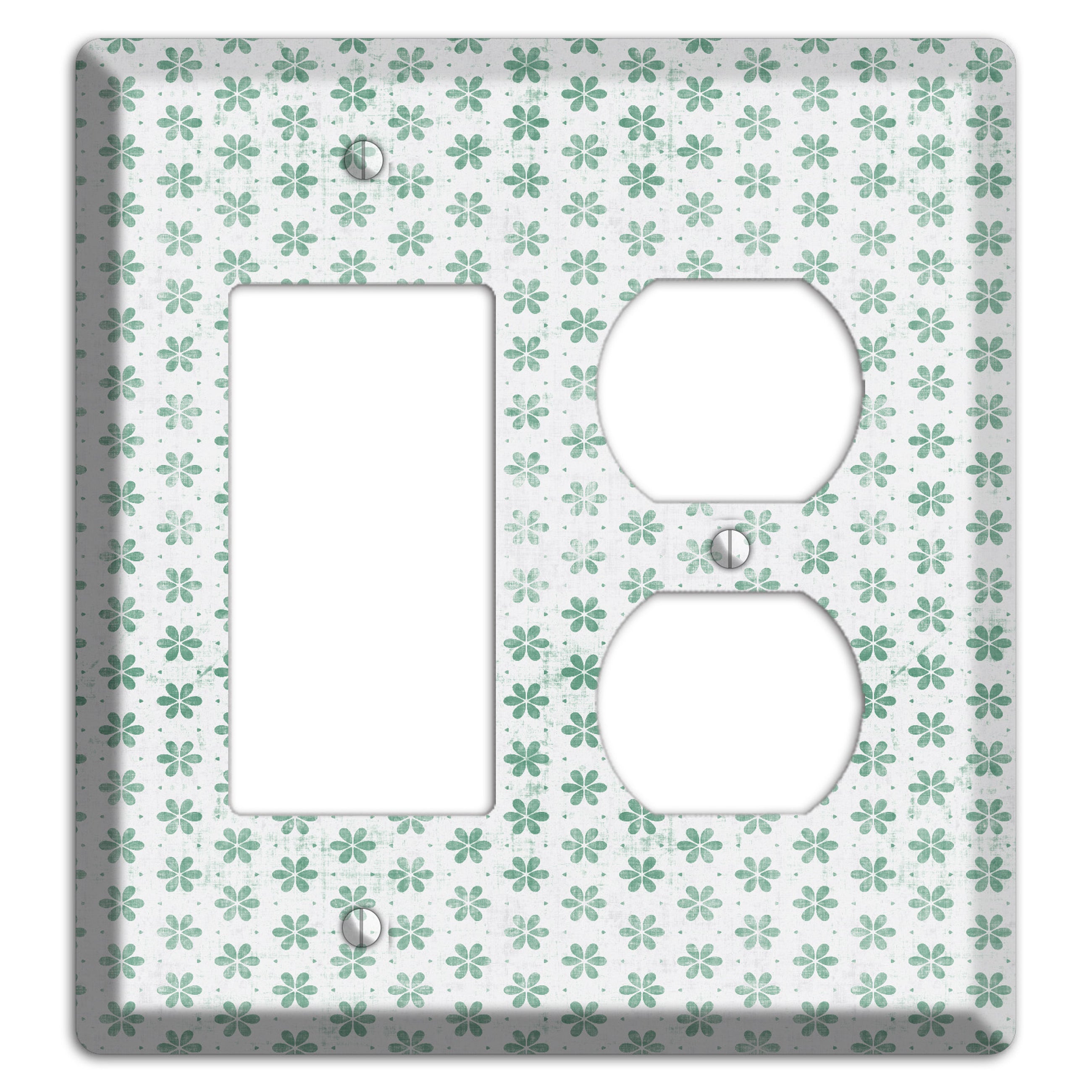 White with Green Grunge Floral Contour Rocker / Duplex Wallplate