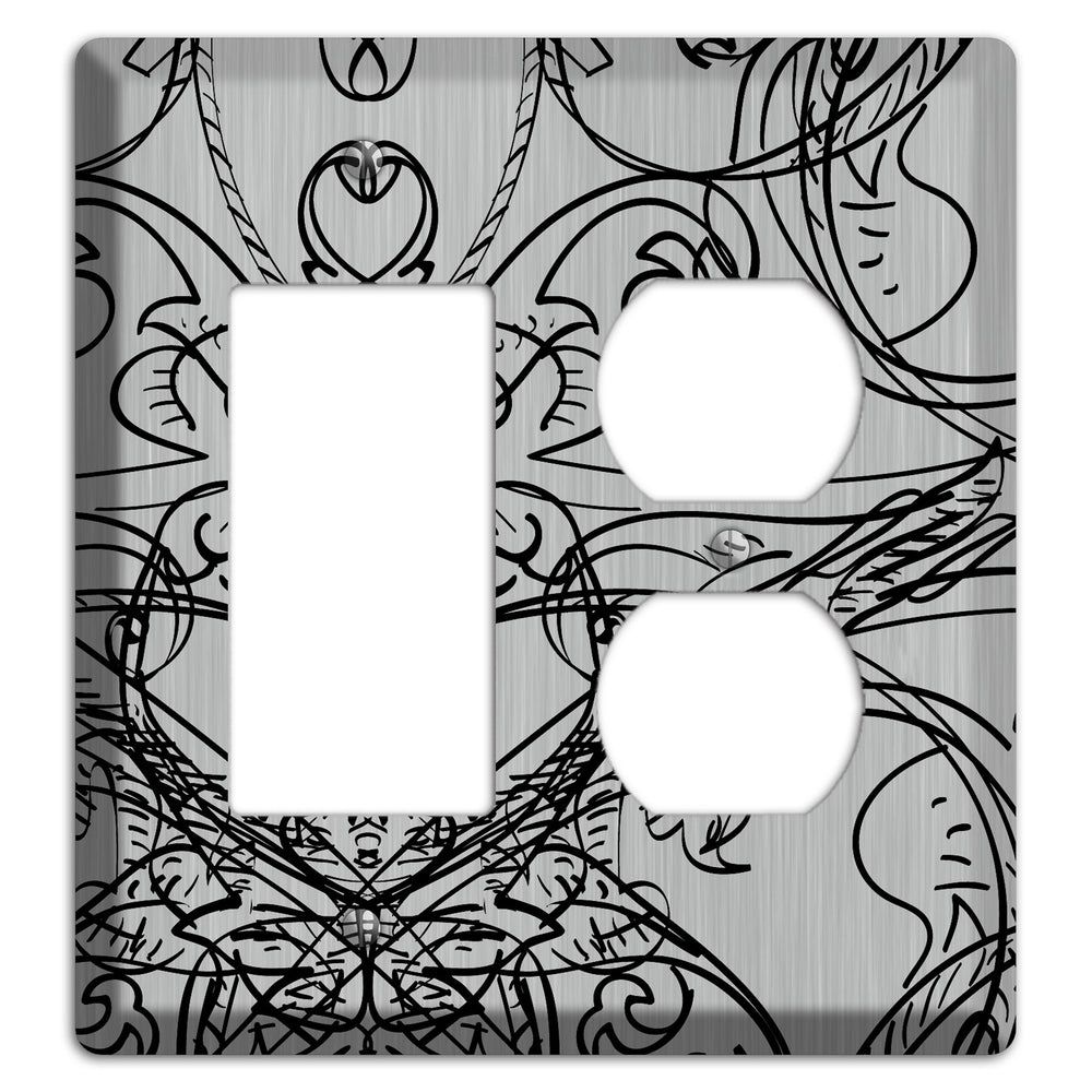 Black Deco Sketch Stainless Steel Rocker / Duplex Wallplate