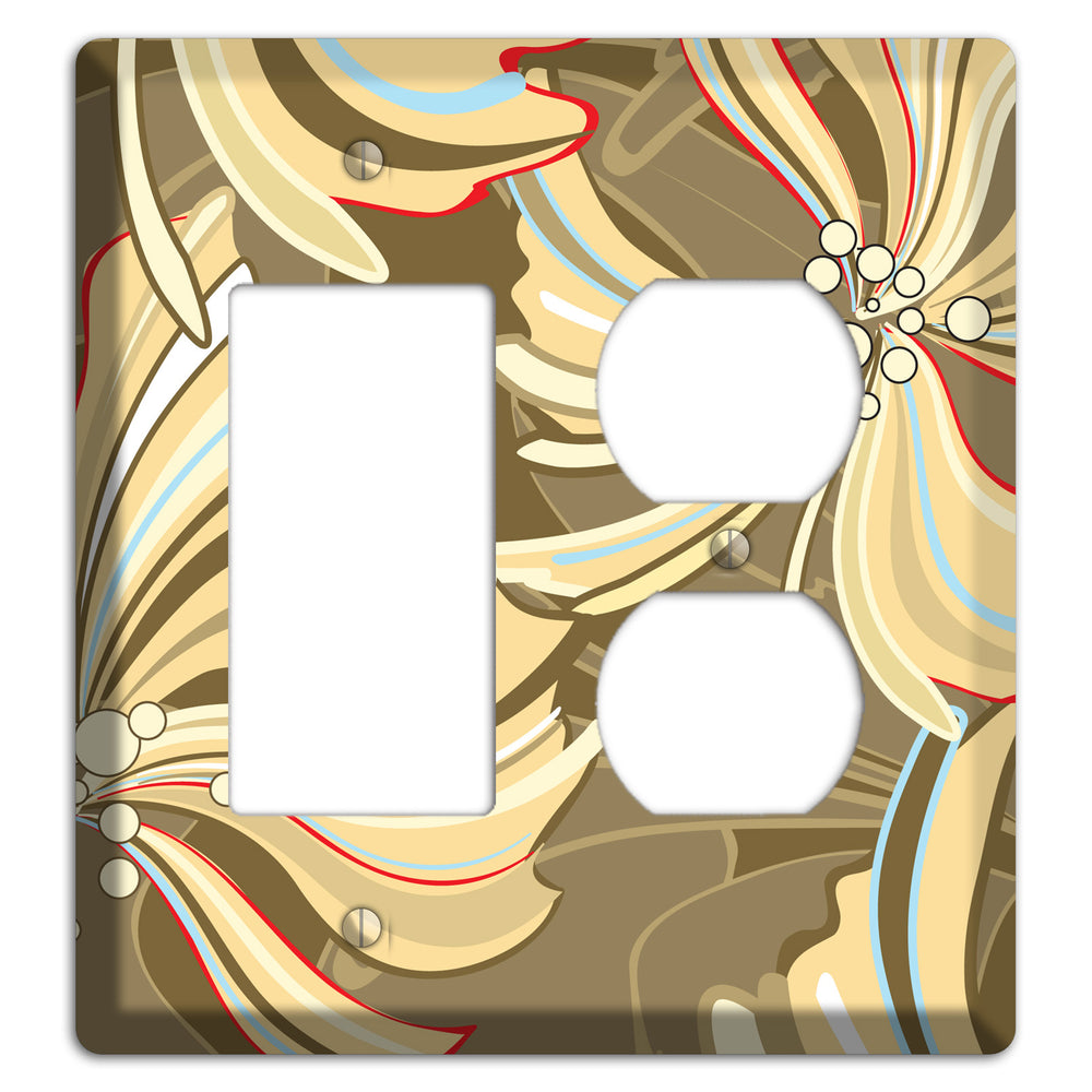 Brown Deco Blossoms Rocker / Duplex Wallplate