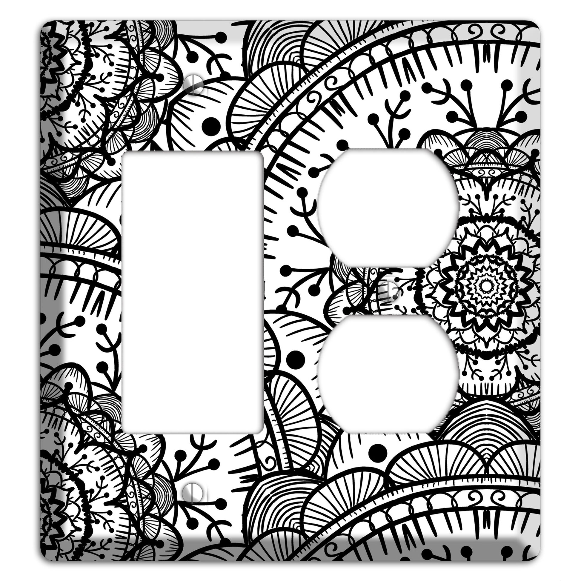 Mandala Black and White Style Q Cover Plates Rocker / Duplex Wallplate
