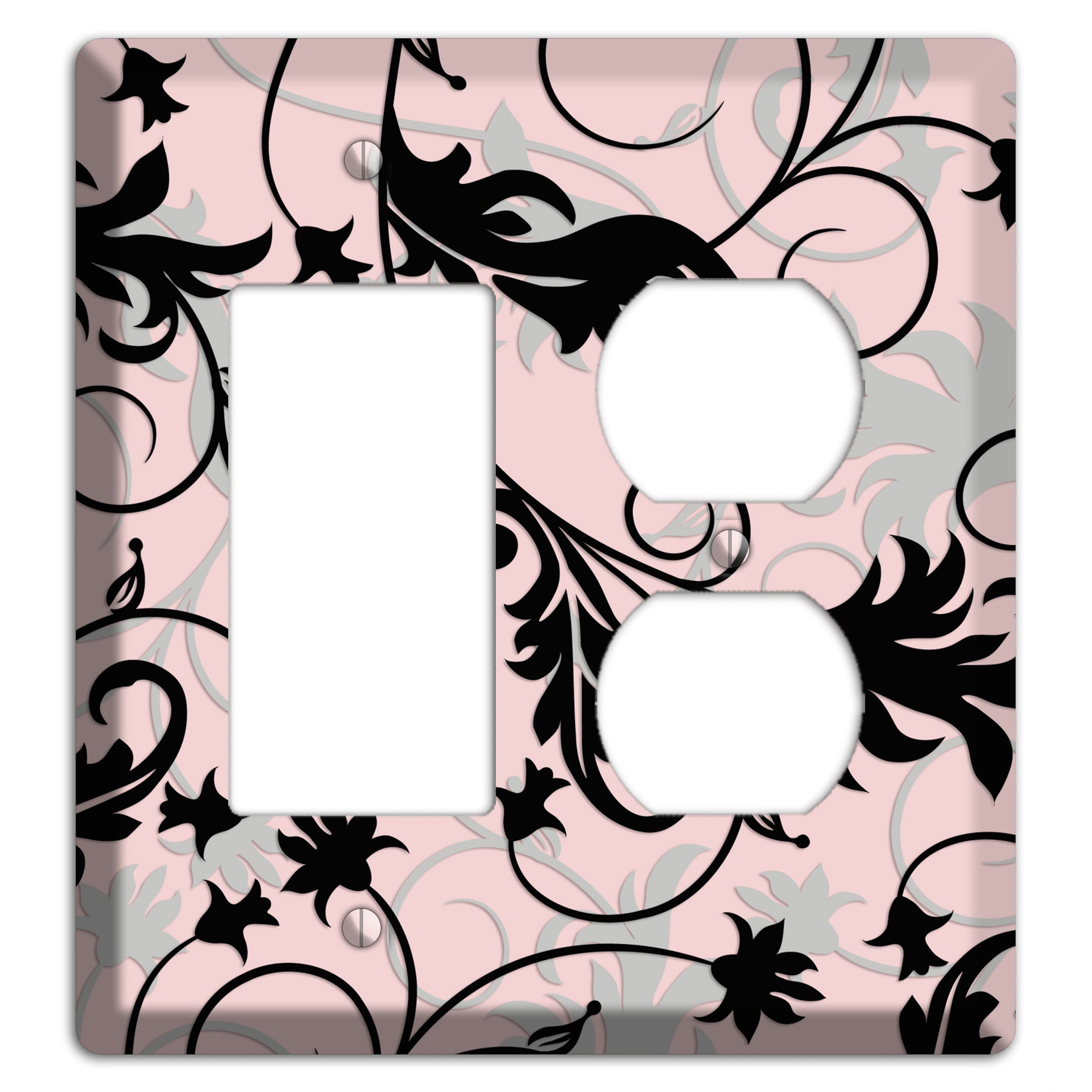 Dusty Pink Grey Black Victorian Sprig Rocker / Duplex Wallplate