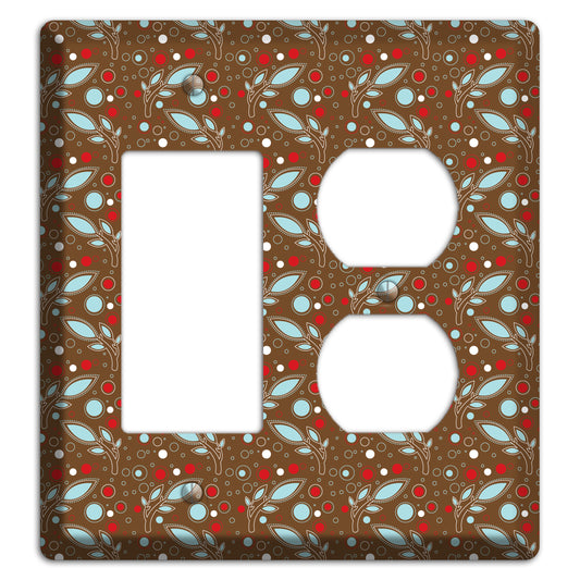 Brown with Red and Dusty Blue Retro Sprig Rocker / Duplex Wallplate
