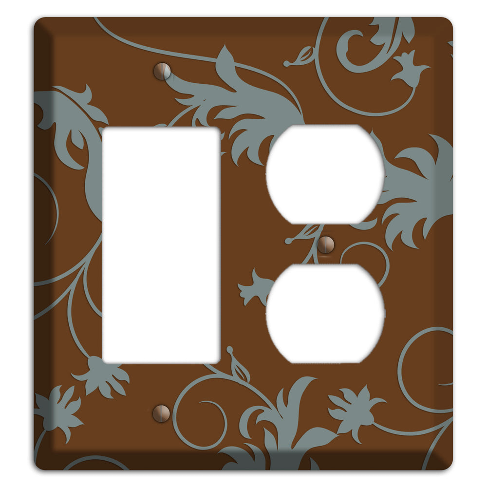 Brown and Grey Victorian Sprig Rocker / Duplex Wallplate
