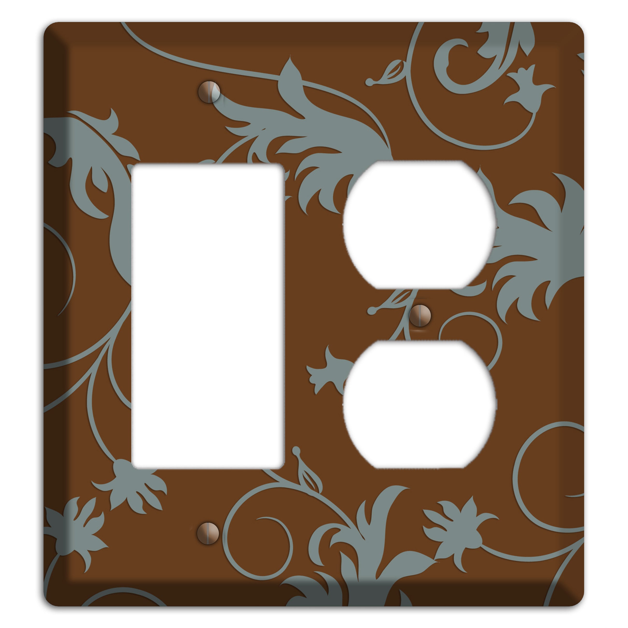Brown and Grey Victorian Sprig Rocker / Duplex Wallplate
