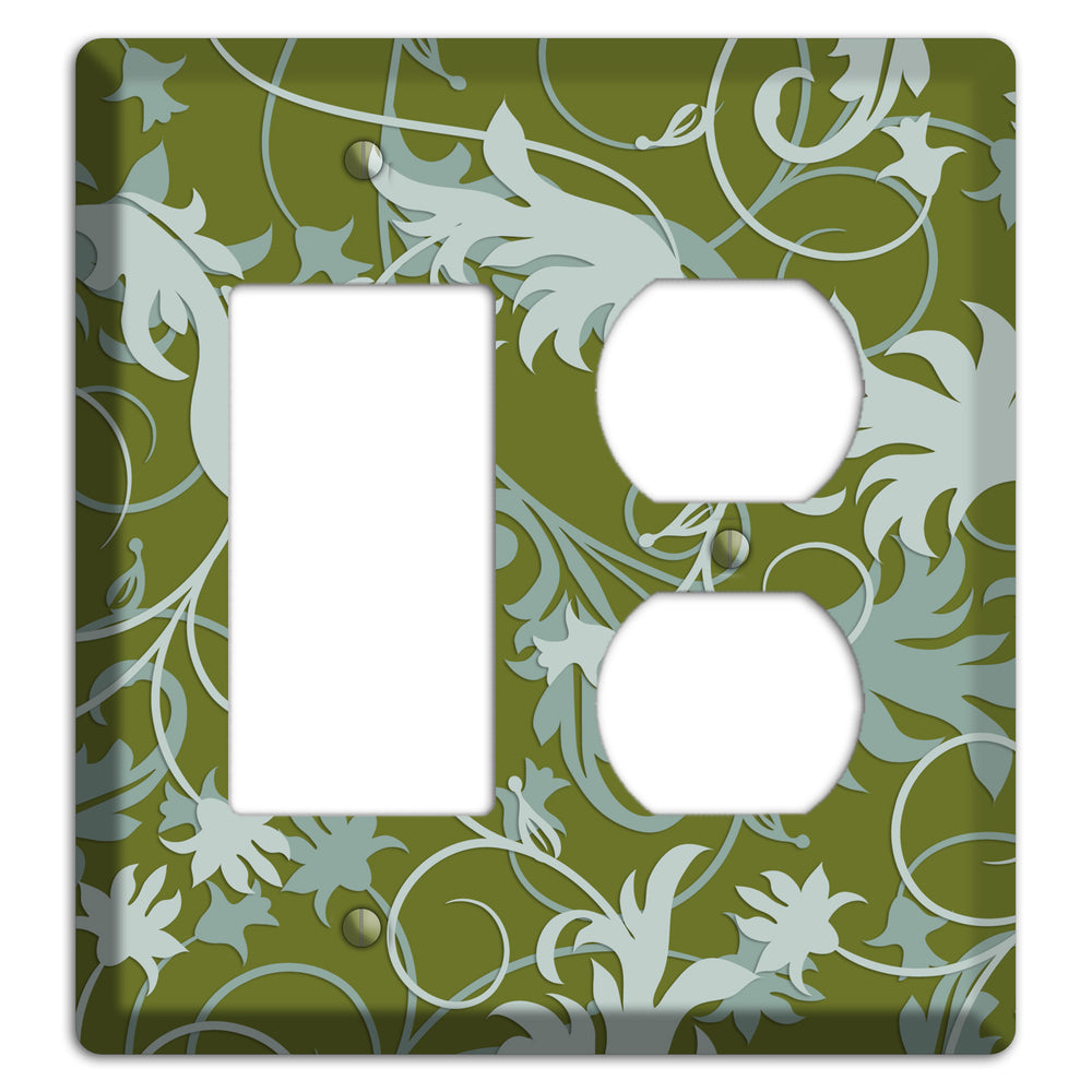 Green and Beige Victorian Sprig Rocker / Duplex Wallplate